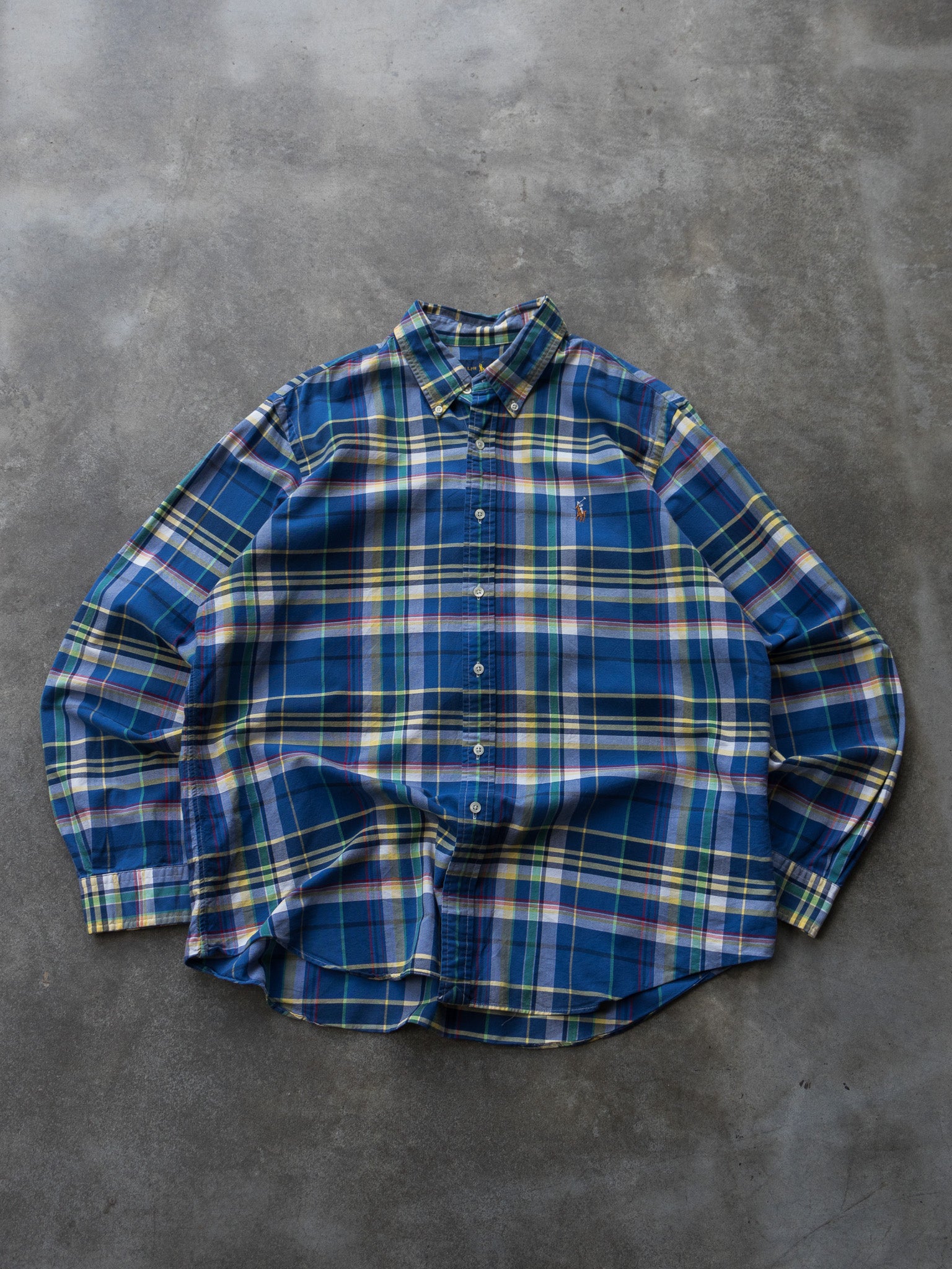 Vintage Blue Plaid Ralph Lauren Shirt (XL)