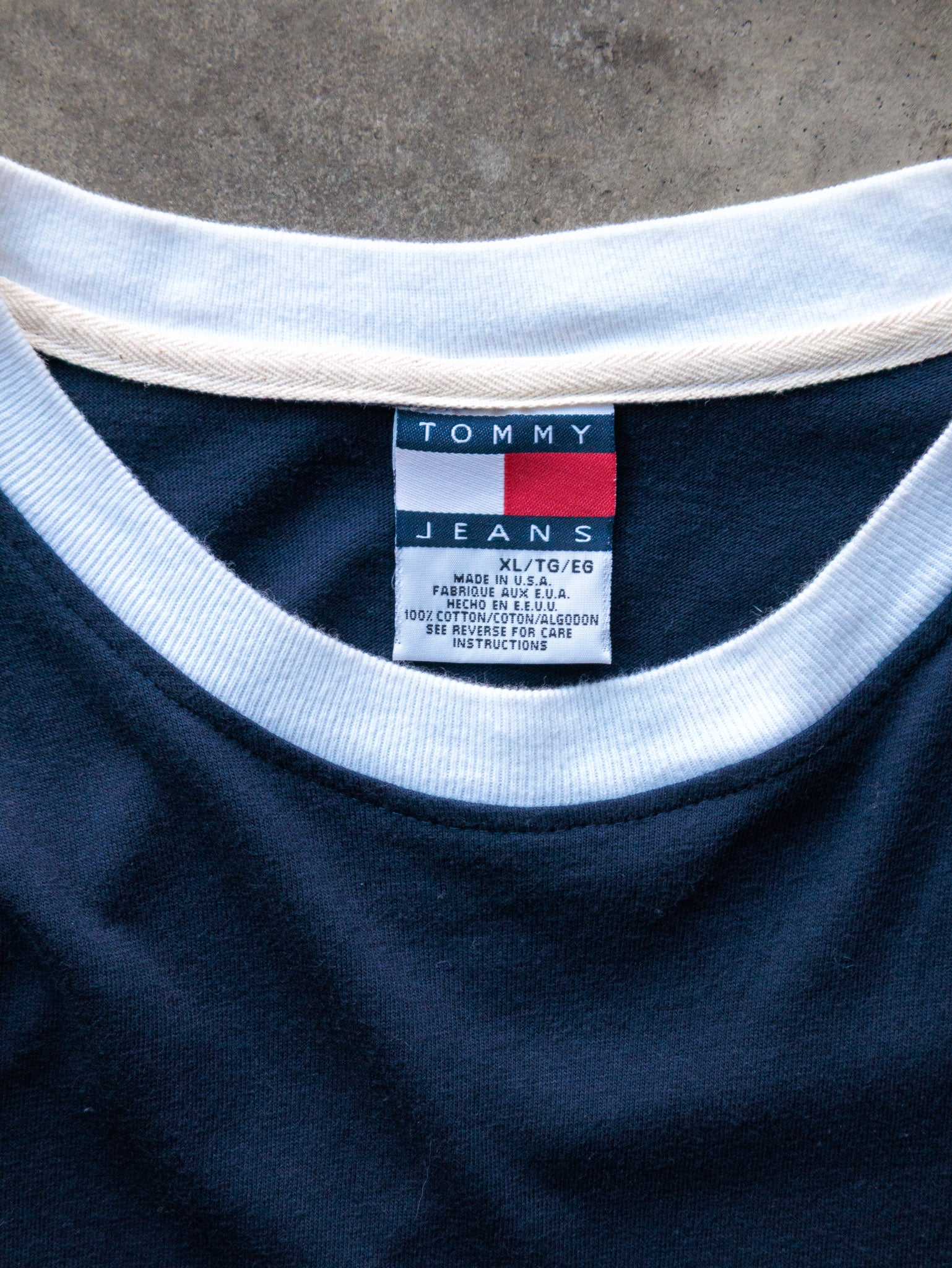 Vintage 90s Navy Tommy Hilfiger Ringer Tee (XL)