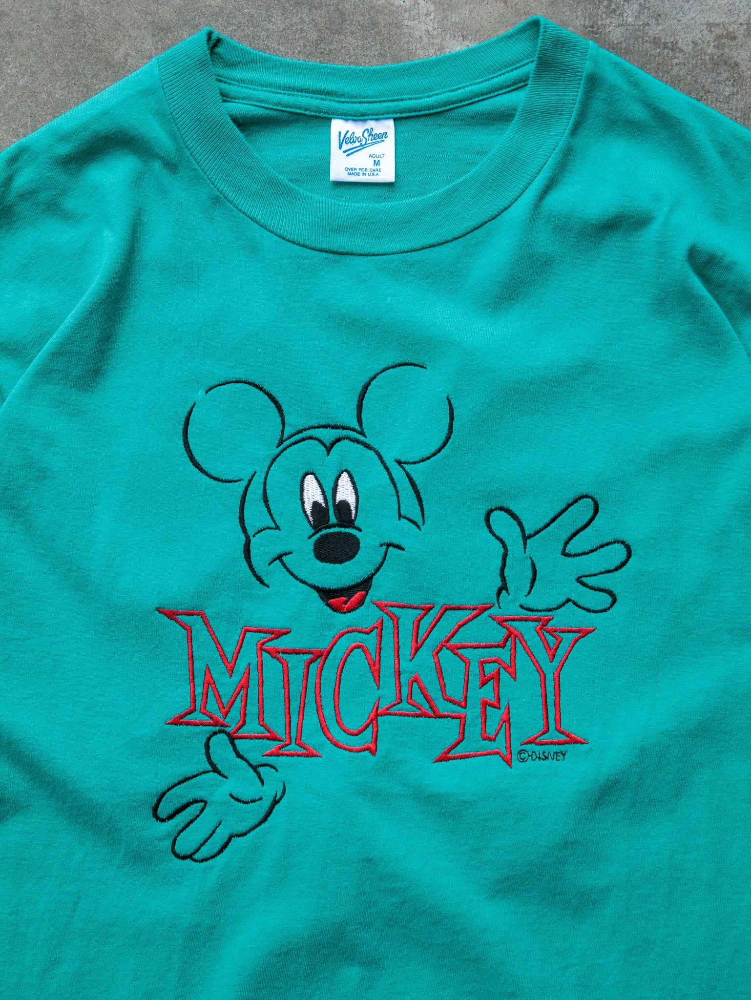 Vintage 90s Teal Mickey Spell Out Tee (M)