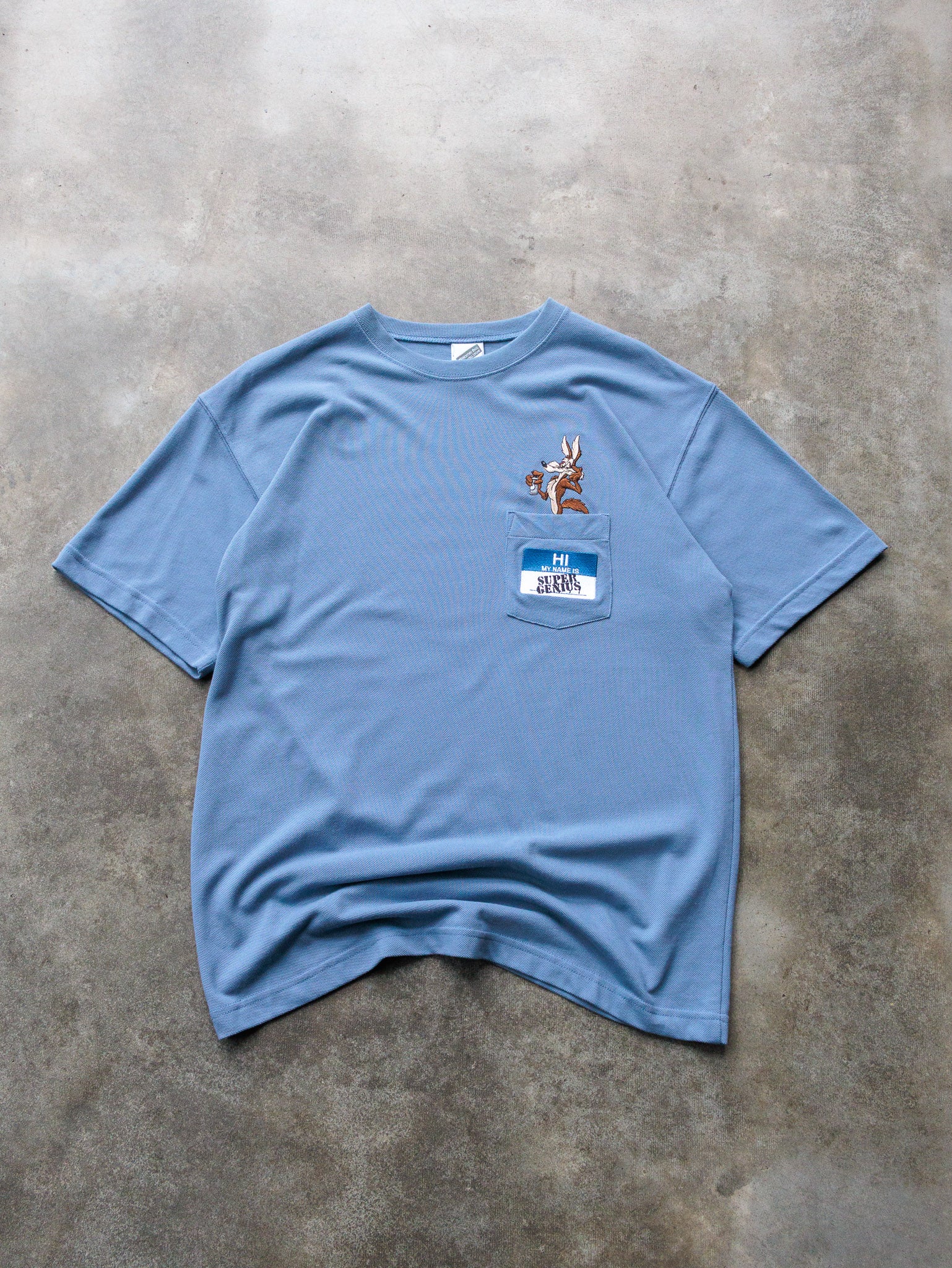 Vintage 90s Blue Wile E. Coyote Pocket Tee (M)
