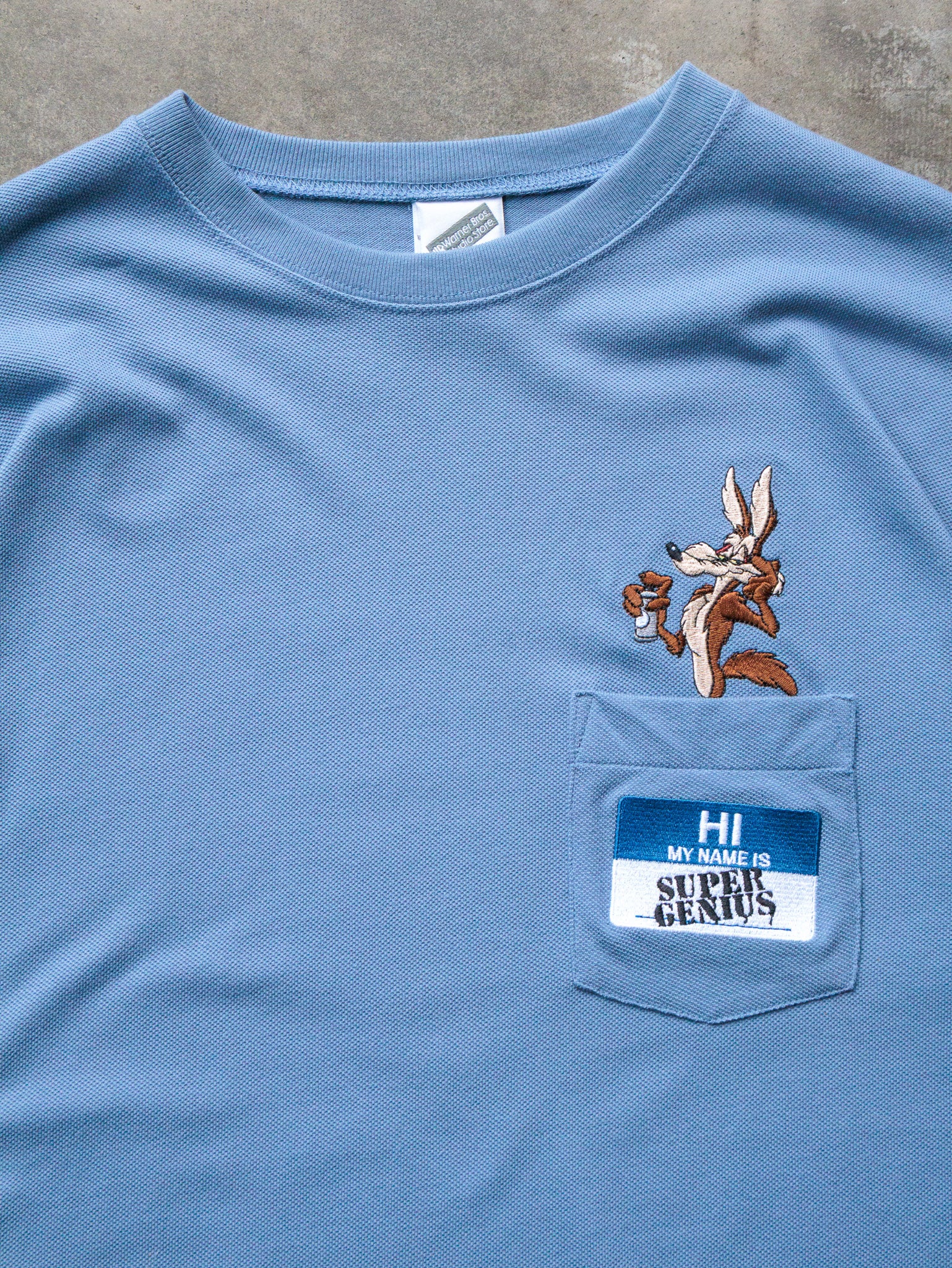Vintage 90s Blue Wile E. Coyote Pocket Tee (M)