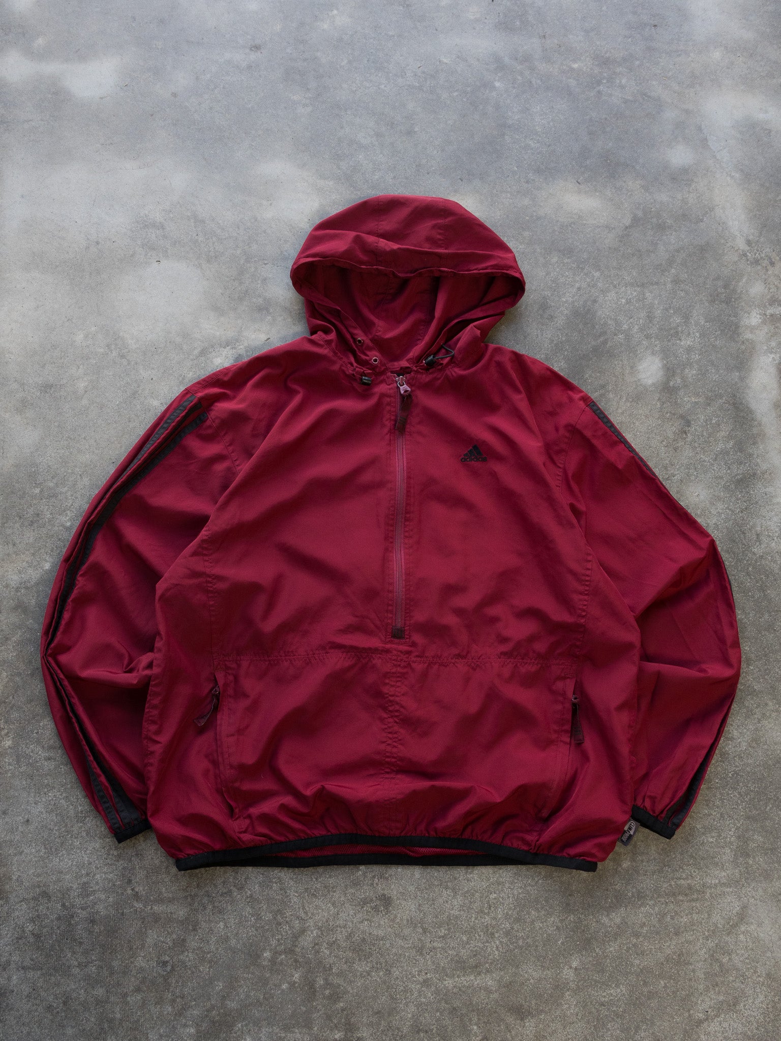 Vintage Red Adidas 3-Stripe Hooded Pullover Jacket (M)