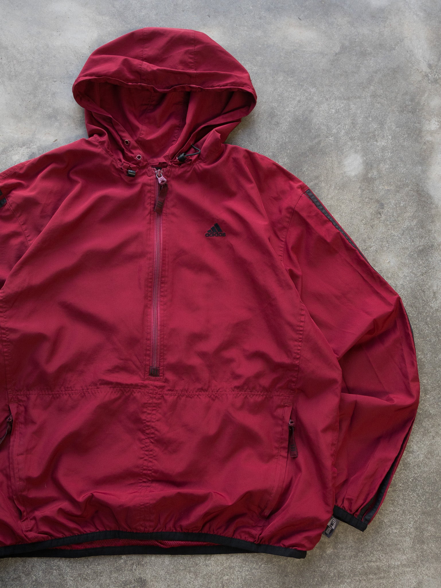 Vintage Red Adidas 3-Stripe Hooded Pullover Jacket (M)