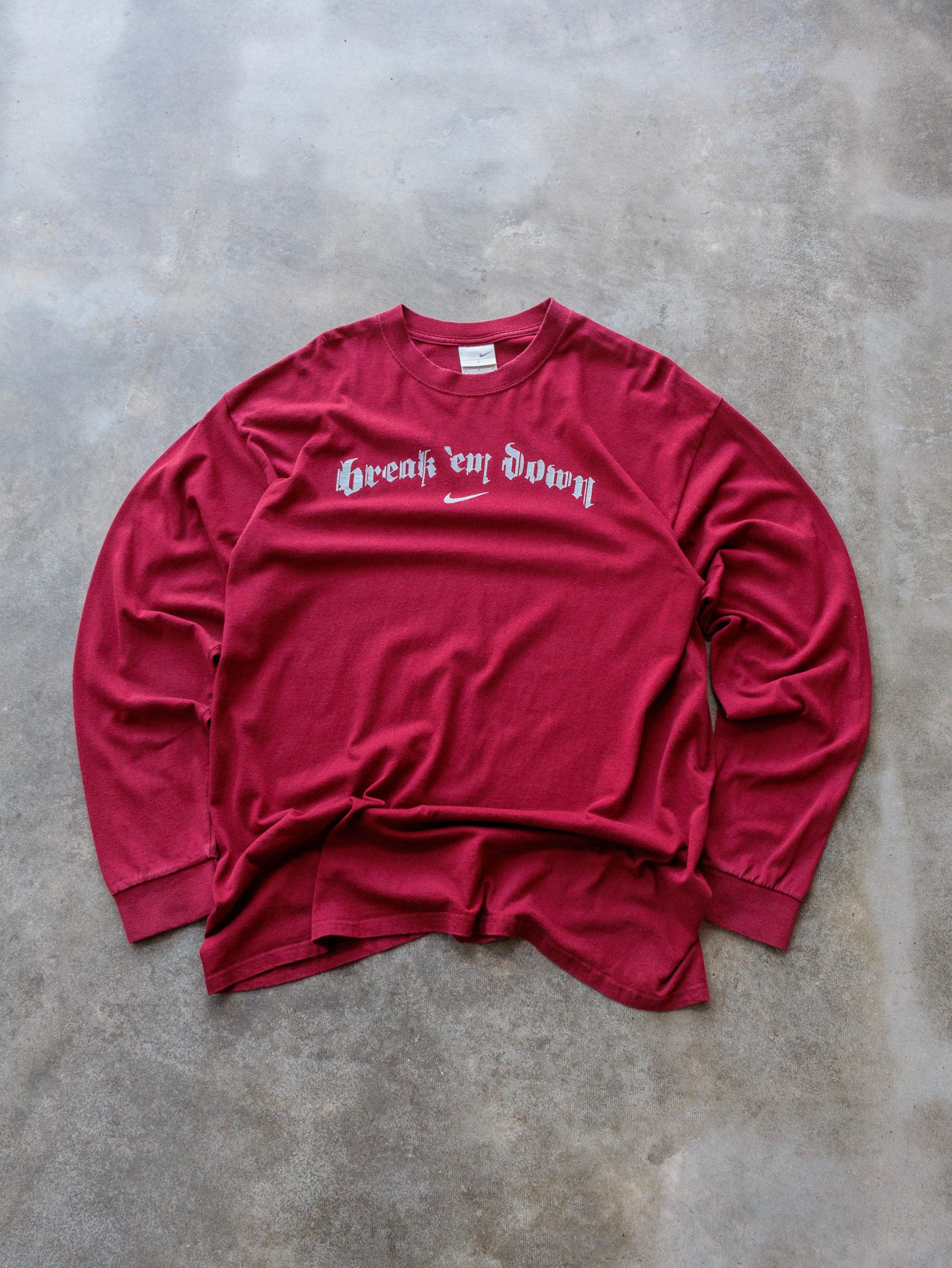 Vintage 90s Maroon Nike "Break 'em Down" Hoops Long Sleeve (L)