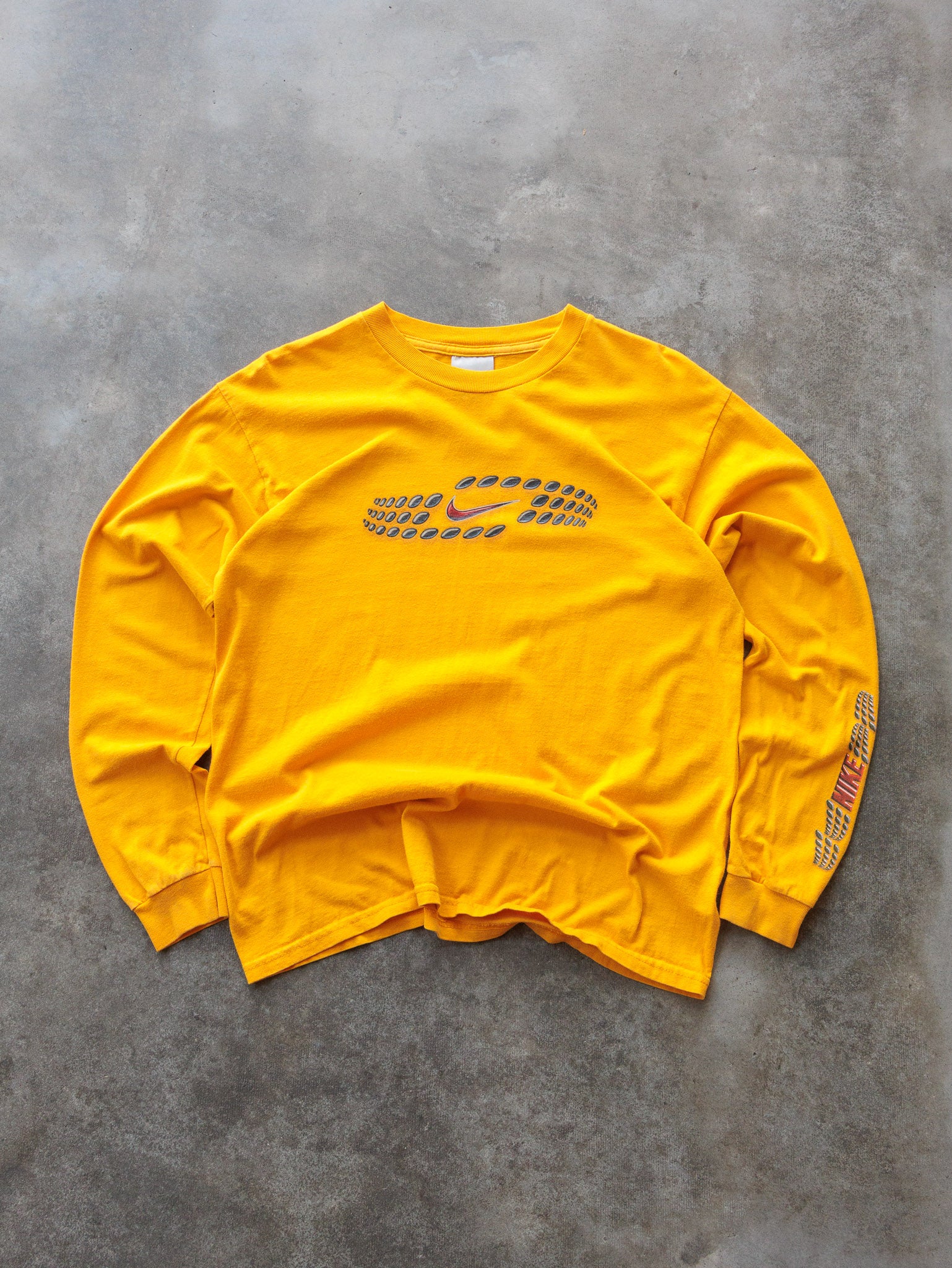 Vintage 90s Yellow Nike Graphic Long Sleeve (XL)