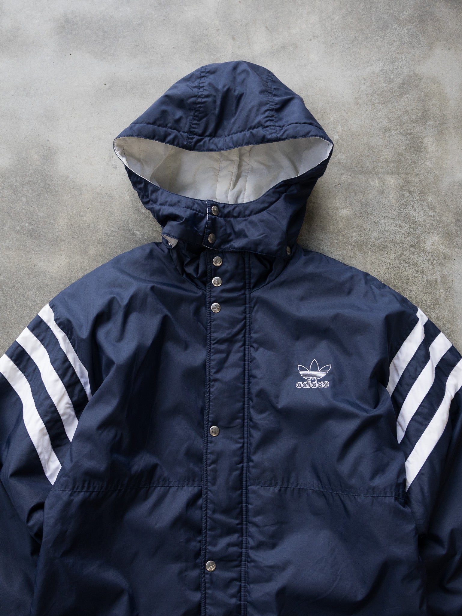 Vintage Navy Adidas Padded Hooded Jacket (S)