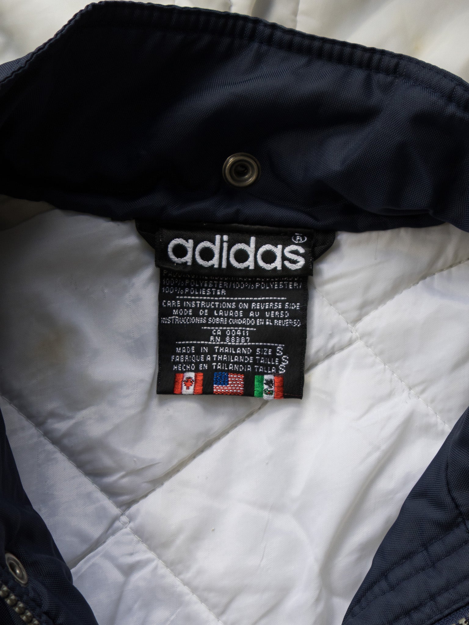 Vintage Navy Adidas Padded Hooded Jacket (S)