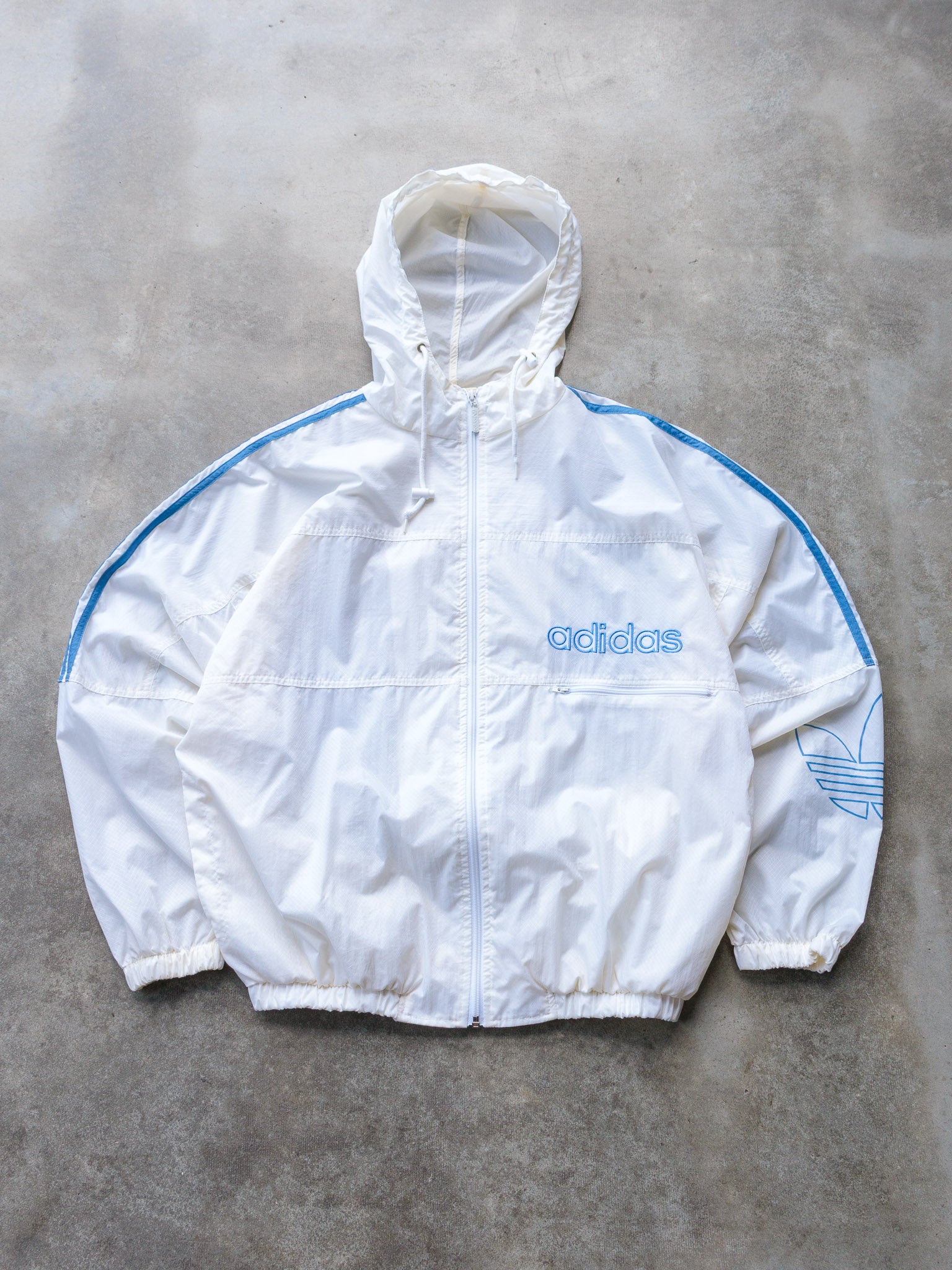 Vintage 90s White Adidas Zip Windbreaker (M)