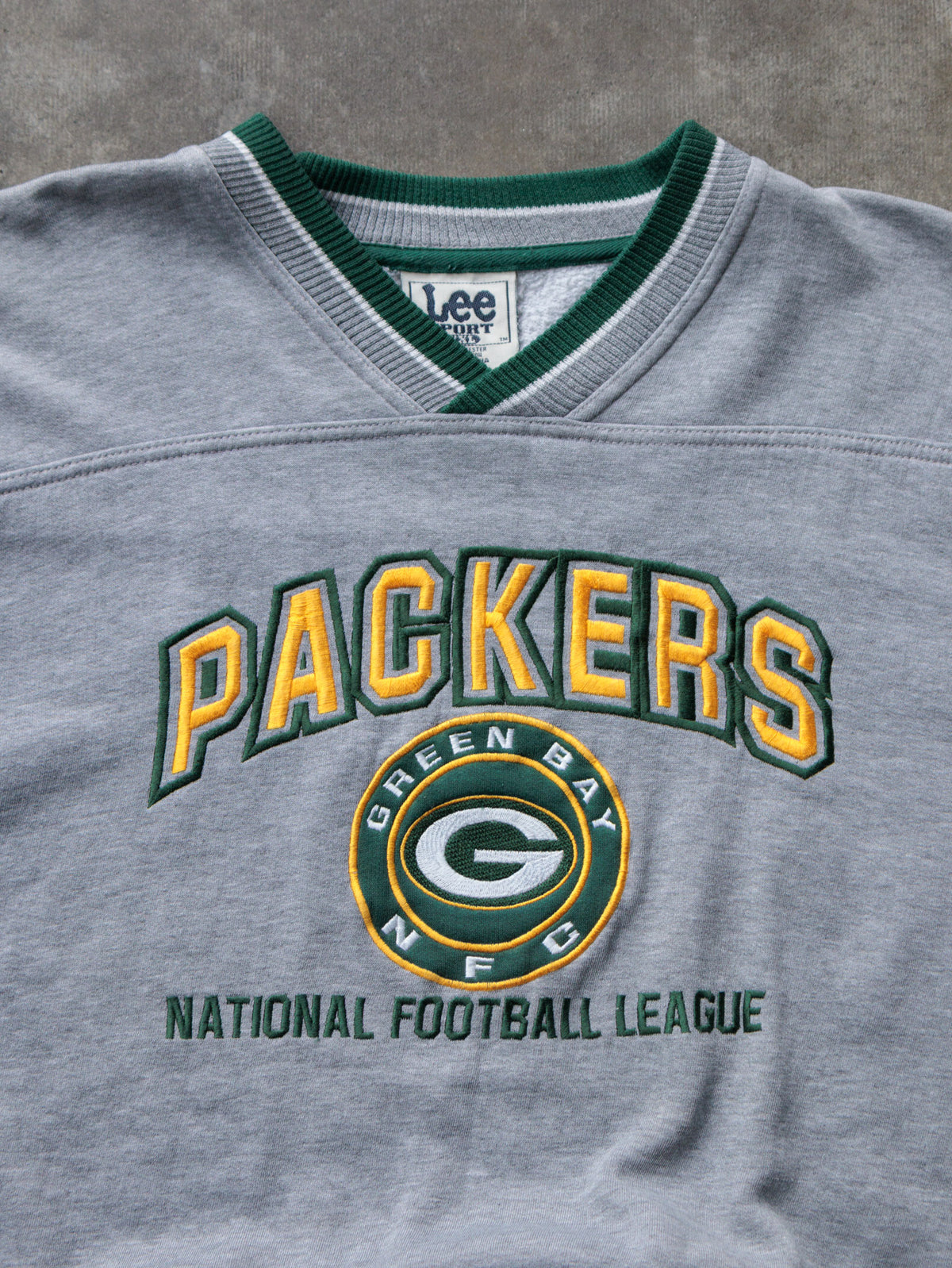 Vintage 90s Grey Lee Sport Green Bay Packers V-Neck Sweatshirt (XL)