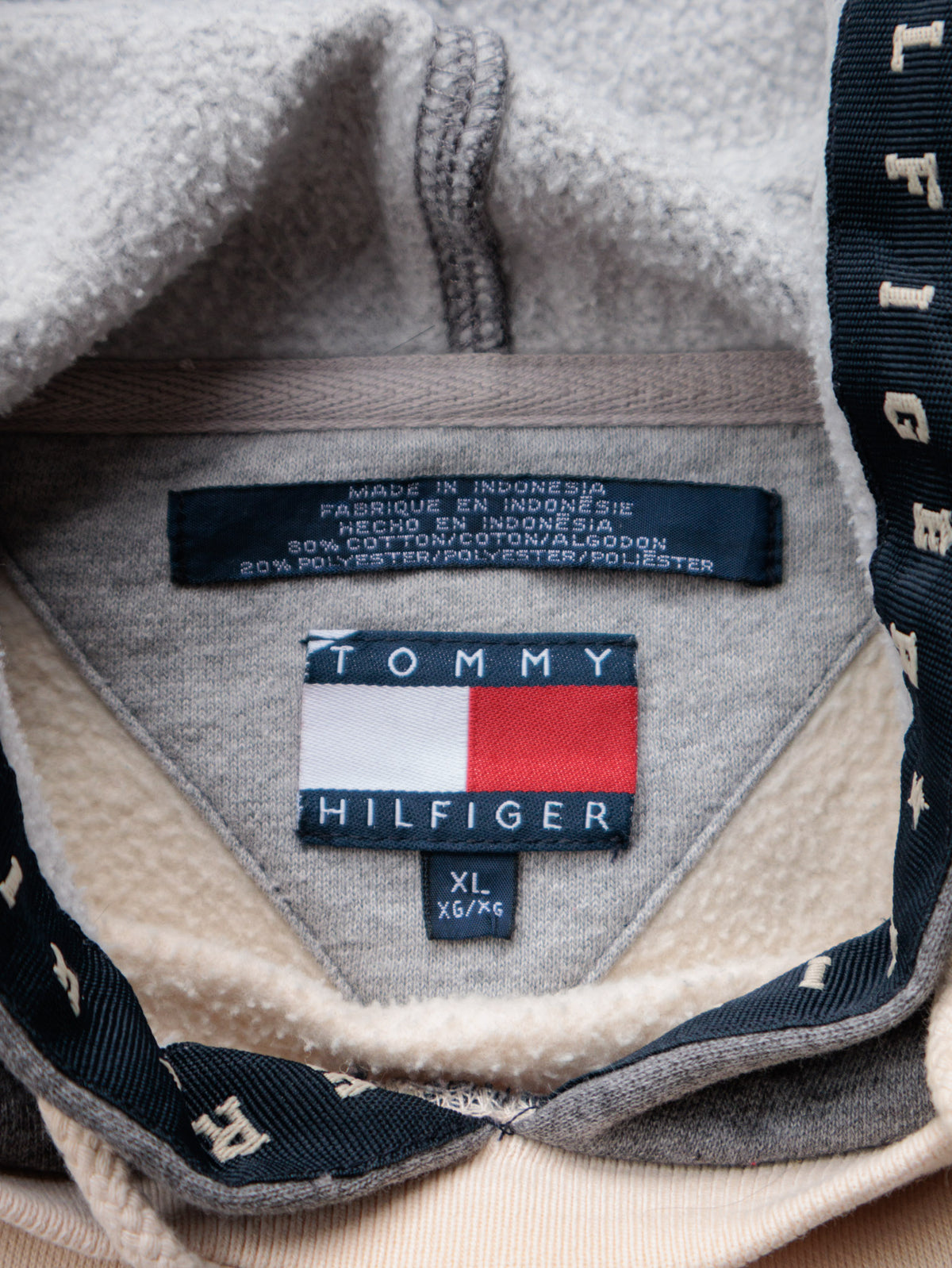 Vintage 00s Grey Tommy Hilfiger Colourblock Hoodie (XL)