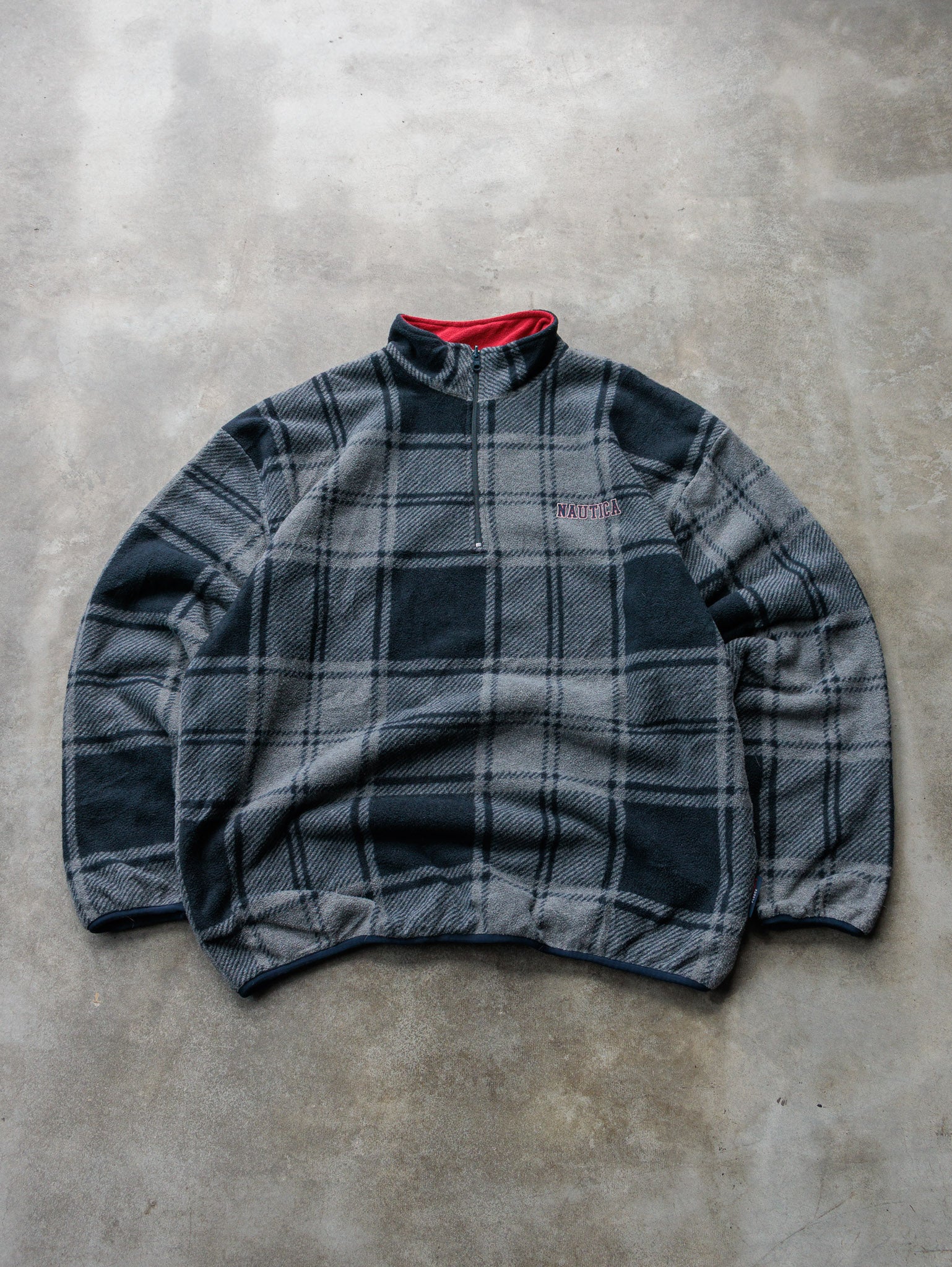 Vintage 90s Grey Plaid Nautica Fleece (2XL)