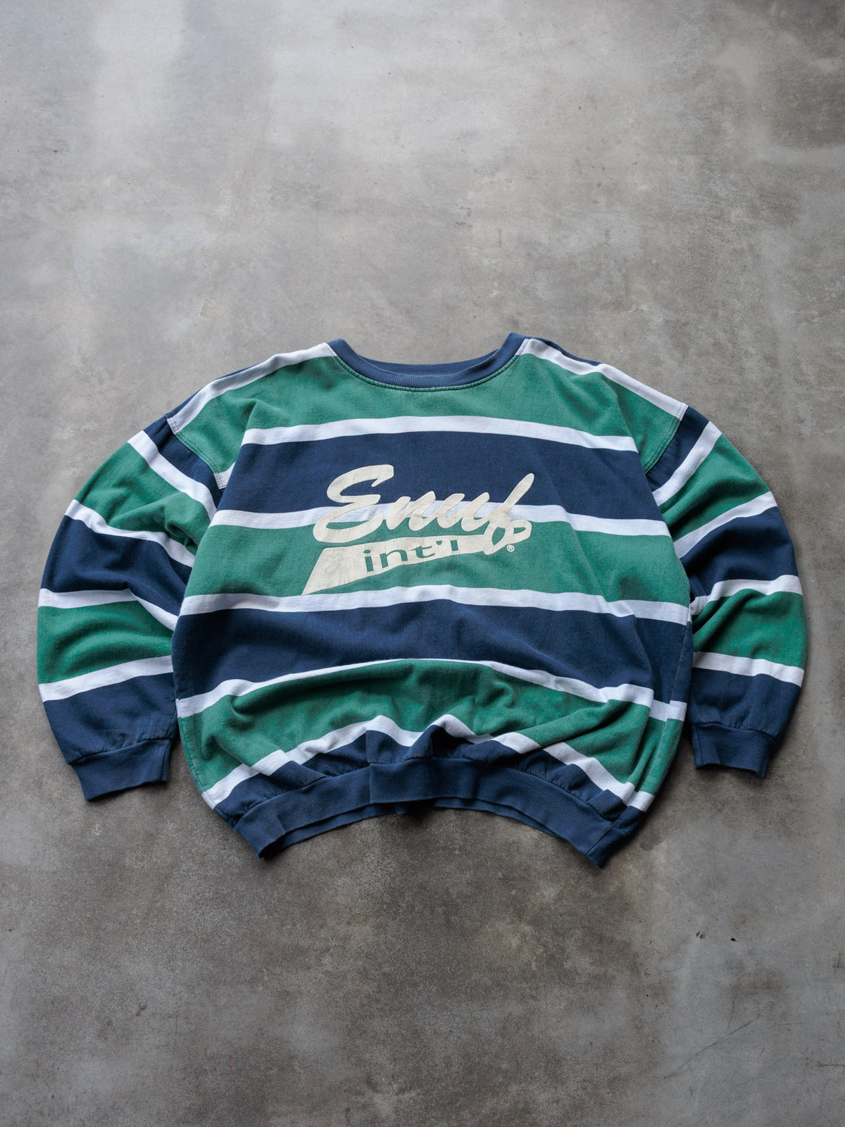 Vintage 90s Green Striped Enuf International Sweatshirt (XL)