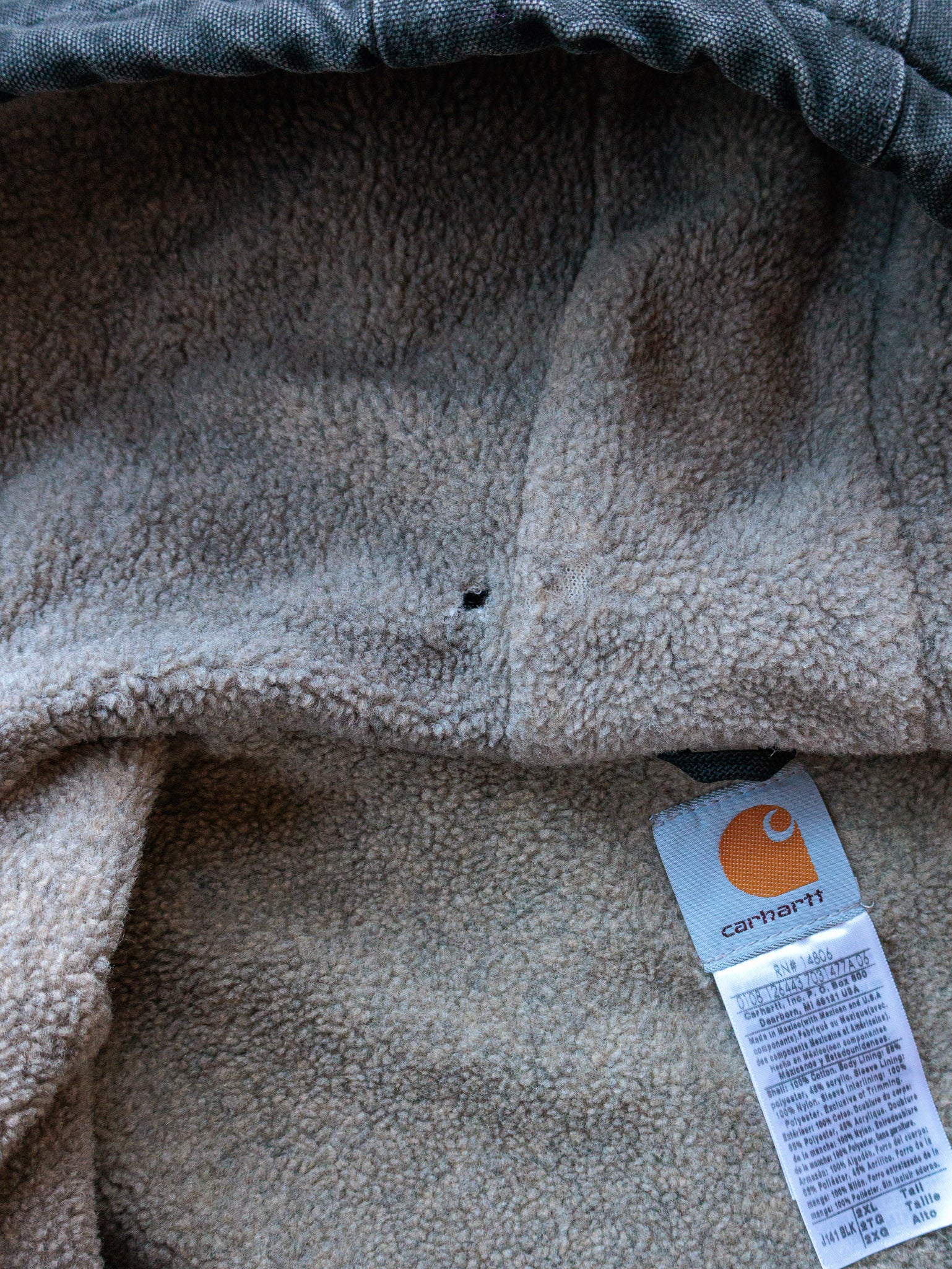 Vintage 00s Black Carhartt Sherpa Lined Sandstone Hooded Jacket (2XL)