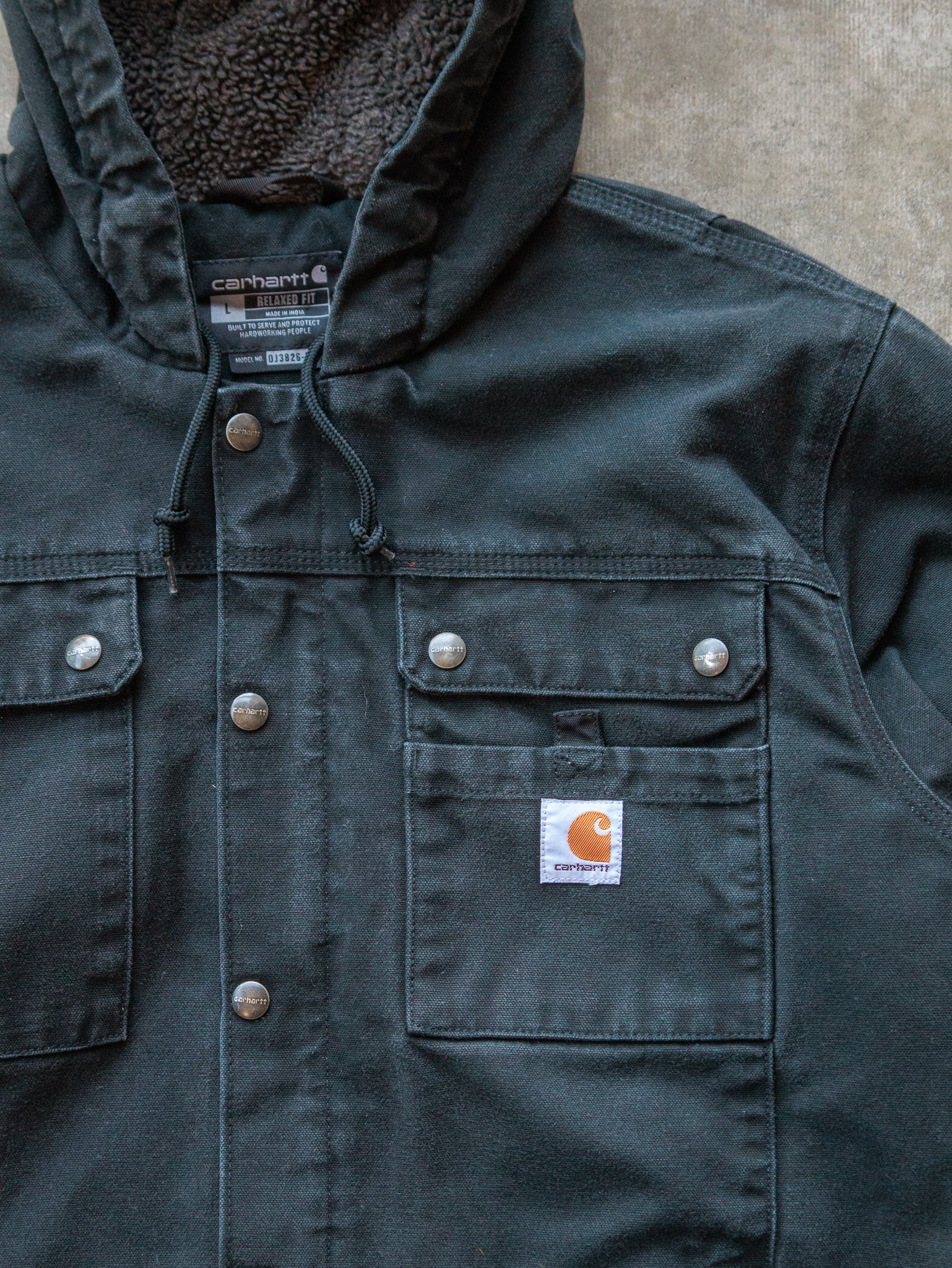 Vintage Black Carhartt Sherpa Lined Hooded Shirt Jacket (L)