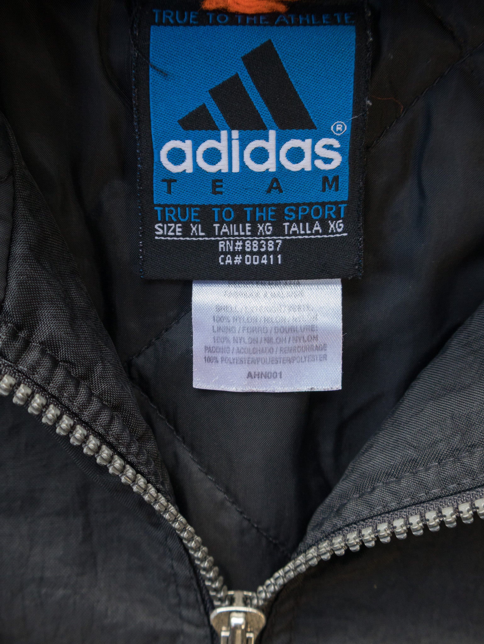 Vintage Black Adidas 3-Stripe Hooded Jacket (XL)