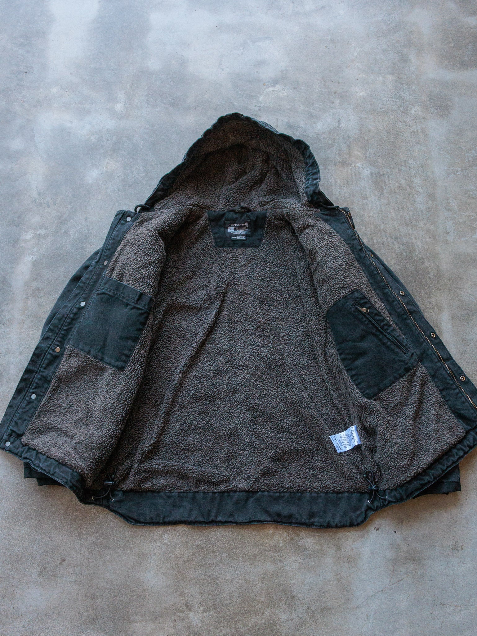Vintage Black Carhartt Sherpa Lined Hooded Shirt Jacket (L)