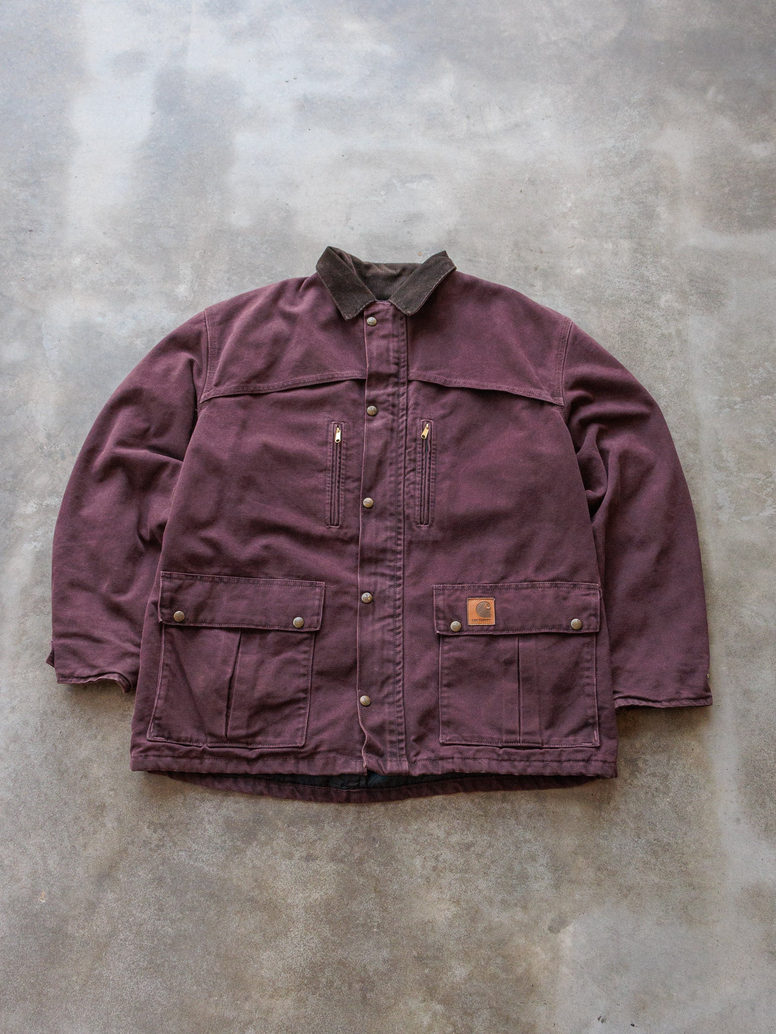 Vintage 90s Plum Carhartt Blanket Lined Duck Chore Coat (XL)