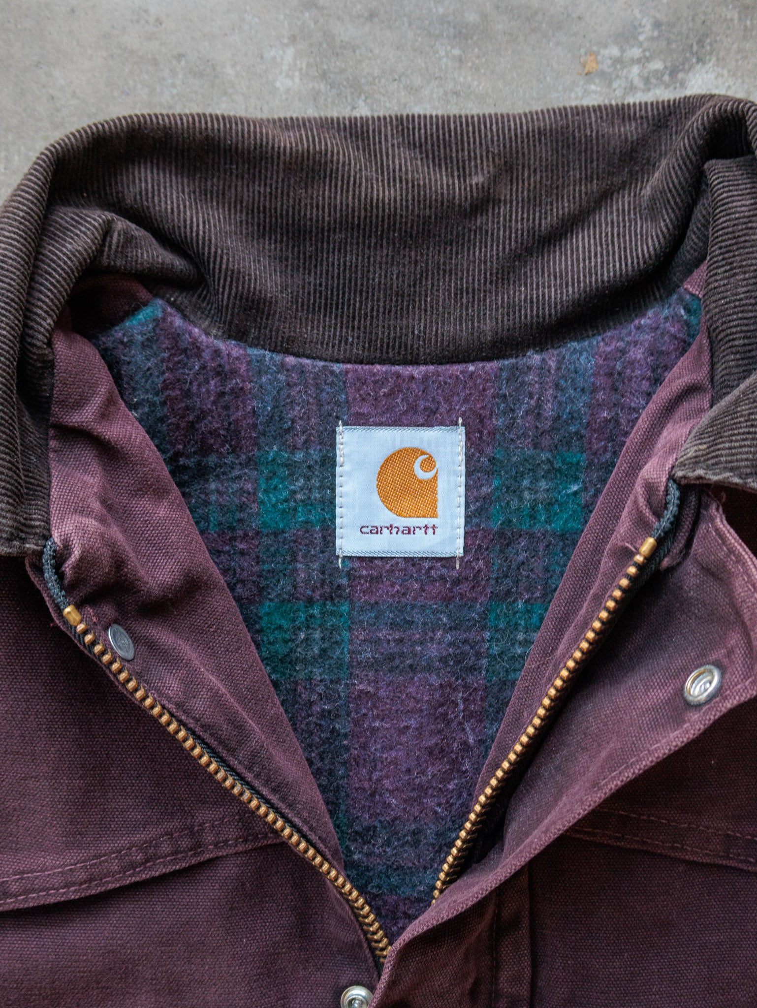 Vintage 90s Plum Carhartt Blanket Lined Duck Chore Coat (XL)