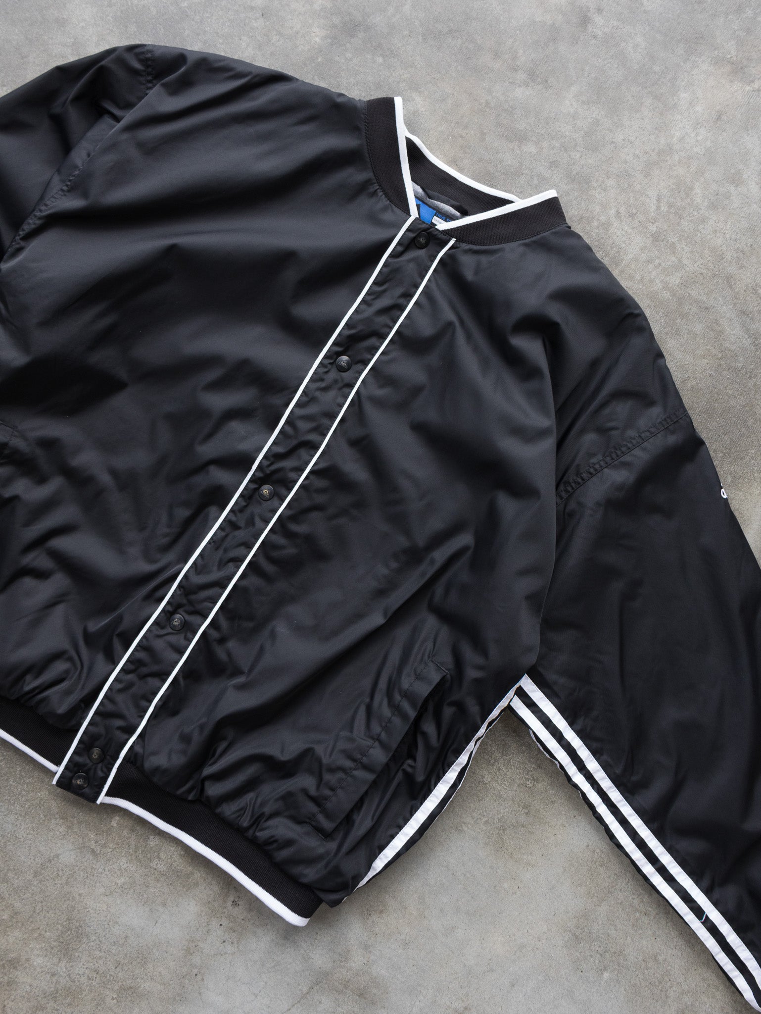 Vintage Black Adidas Snap Button Bomber Jacket (XL)