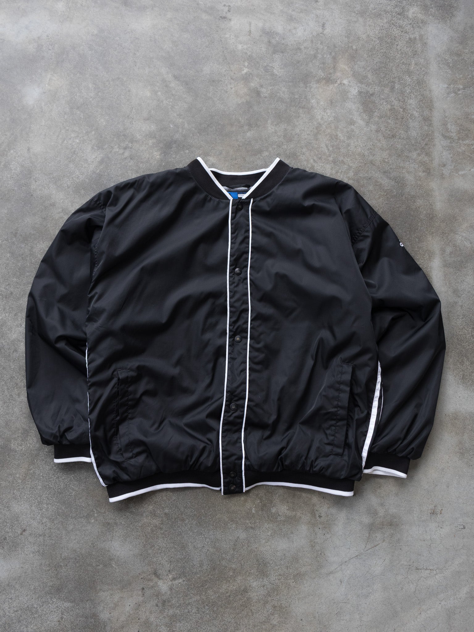 Vintage Black Adidas Snap Button Bomber Jacket (XL)
