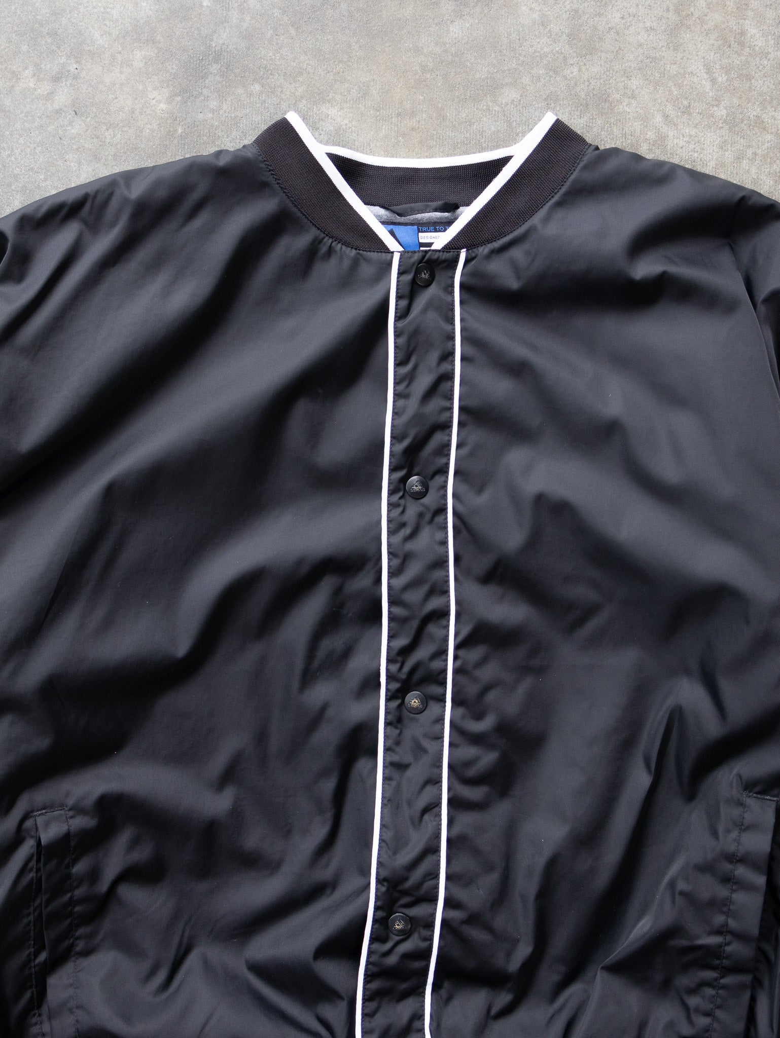 Vintage Black Adidas Snap Button Bomber Jacket (XL)