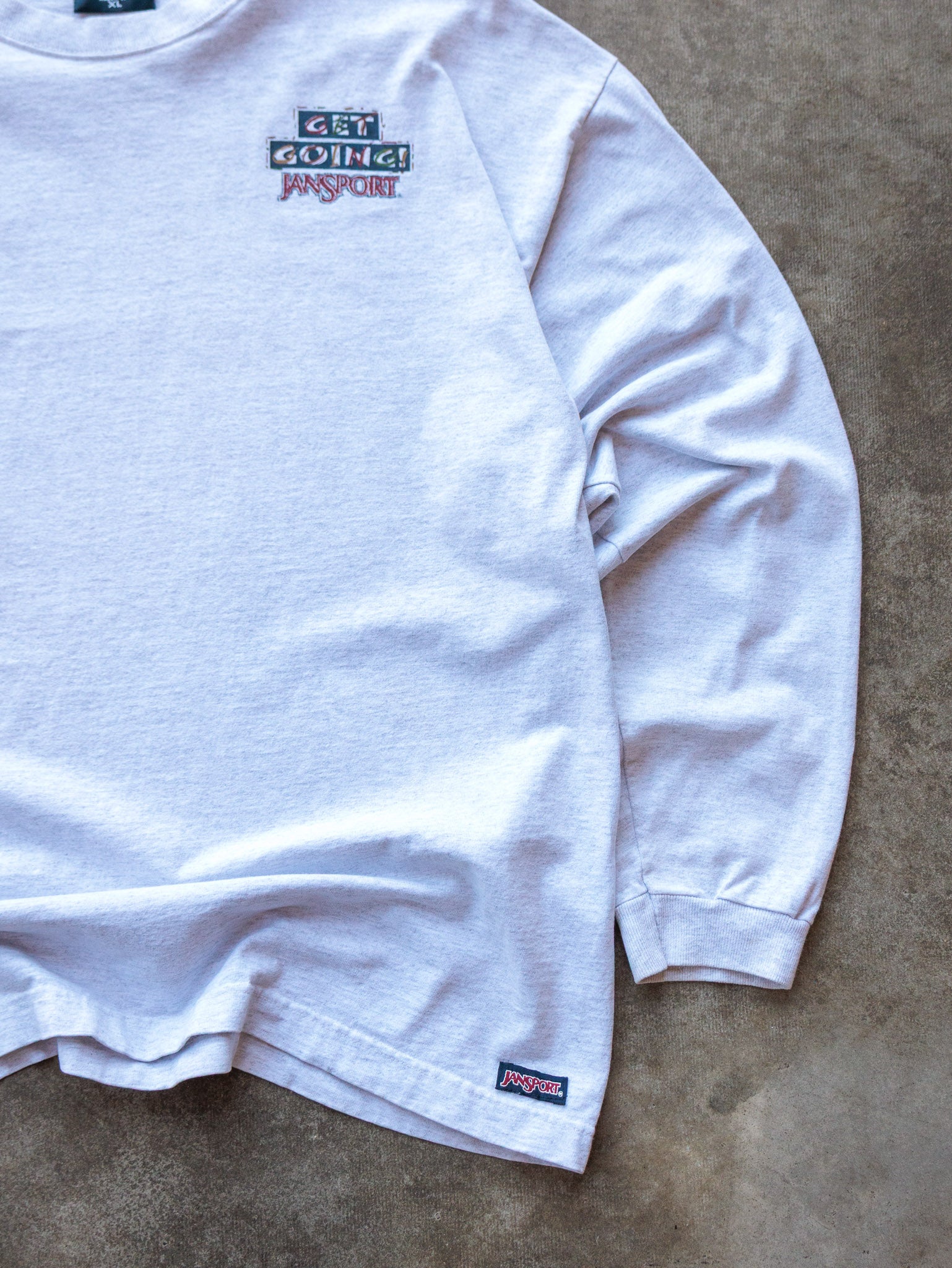 Vintage 90s Light Grey Jansport Get Going Graphic Tee (XL)