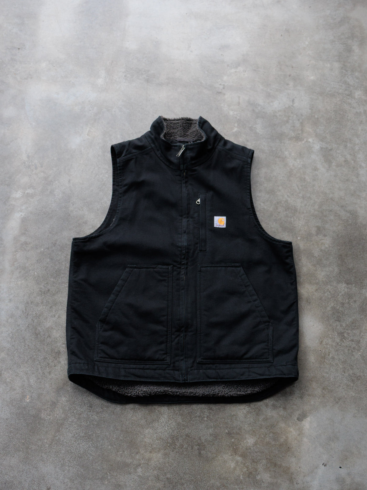 Vintage Black Carhartt Sherpa-Lined Vest (M)
