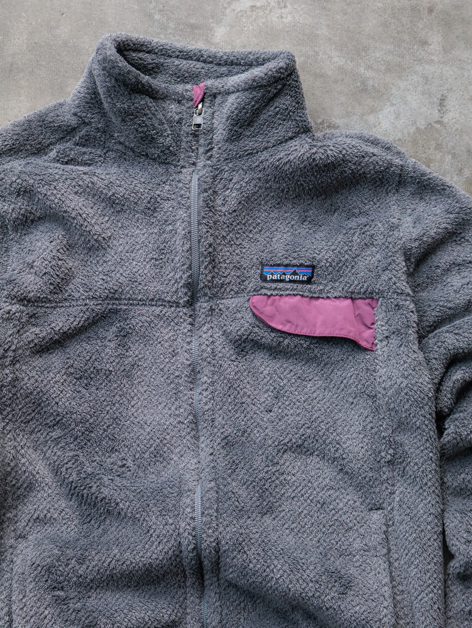 Vintage Grey & Pink Patagonia Re-Tool Full Zip Fleece Jacket (Women's L)