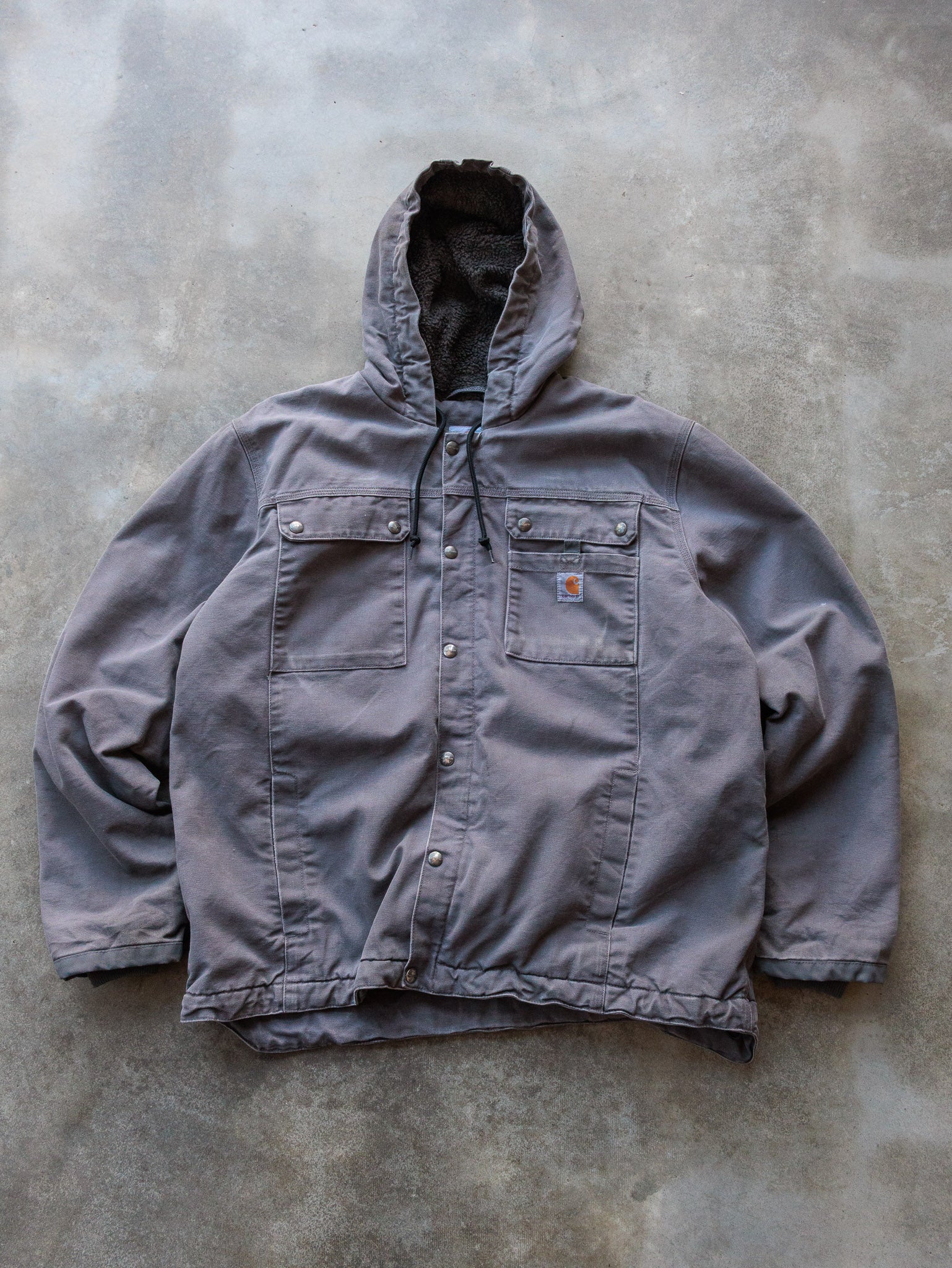 Vintage Grey Carhartt Sherpa Lined Hooded Jacket (XL)