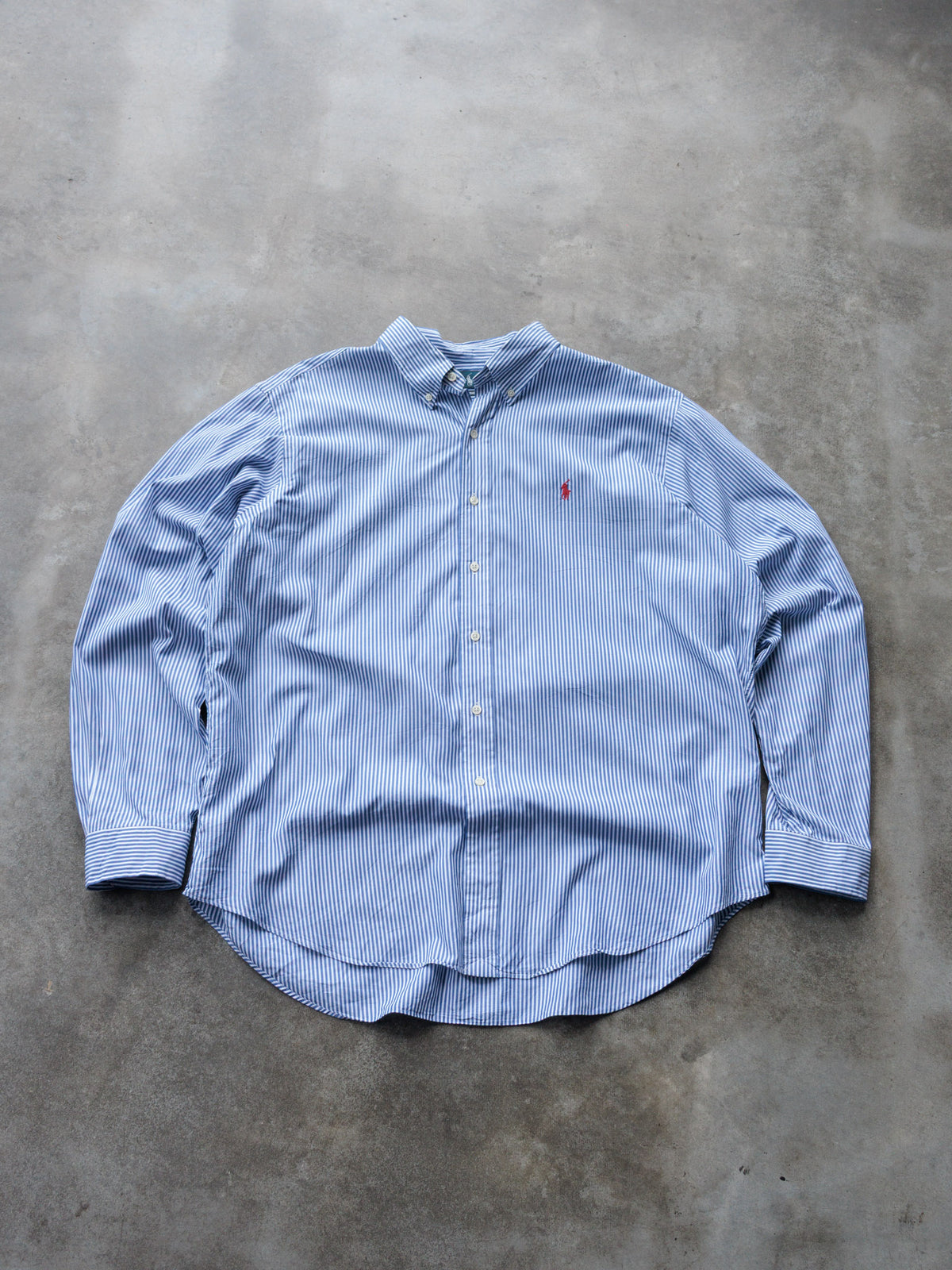 Vintage Blue Striped Ralph Lauren Shirt (2XL)