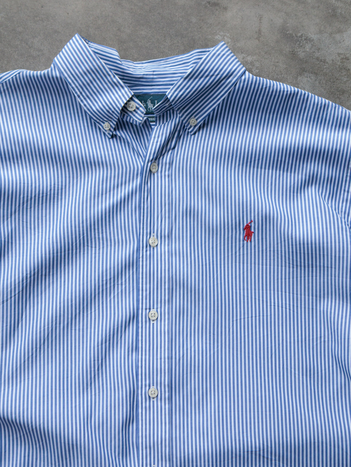 Vintage Blue Striped Ralph Lauren Shirt (2XL)