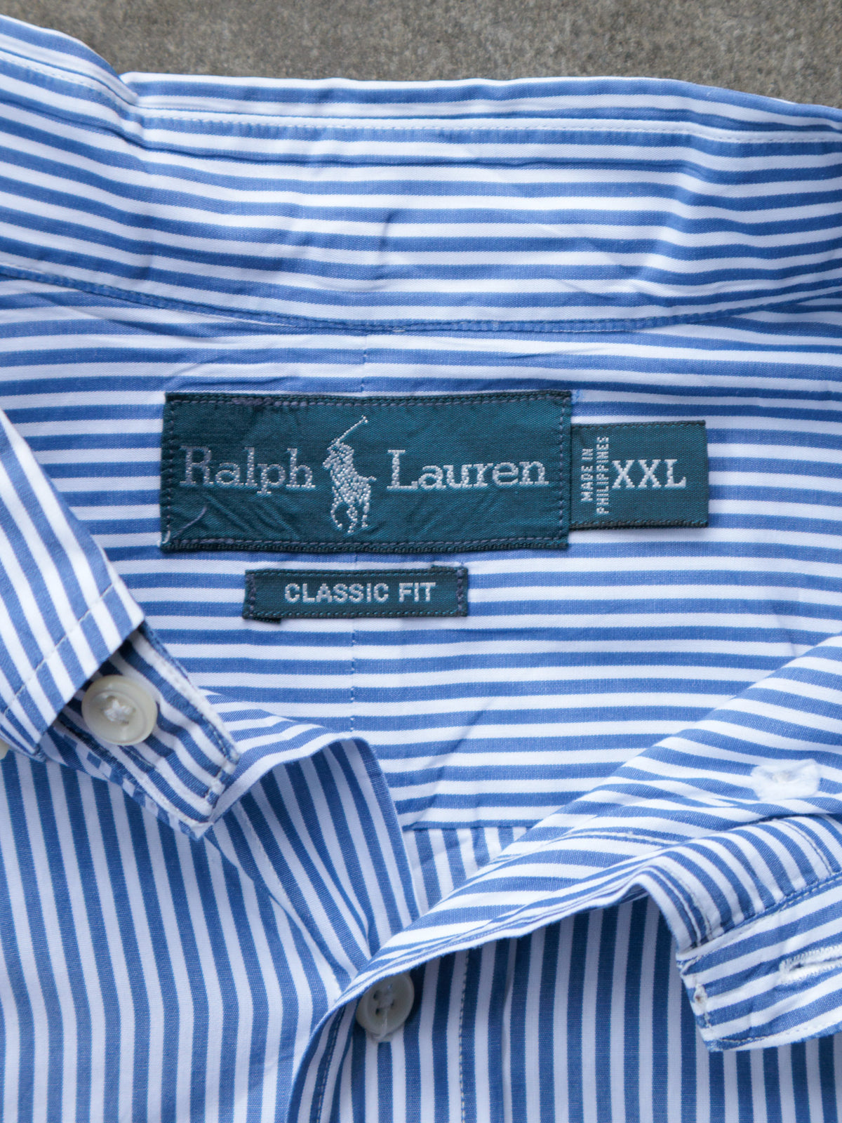 Vintage Blue Striped Ralph Lauren Shirt (2XL)