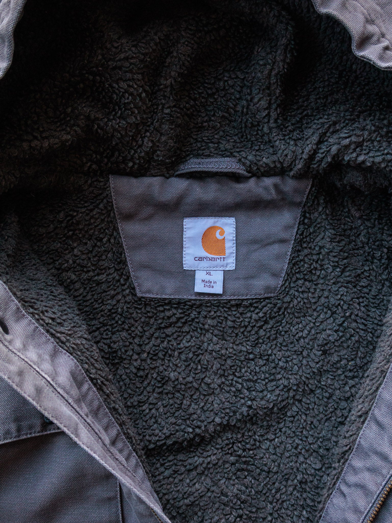Vintage Grey Carhartt Sherpa Lined Hooded Jacket (XL)