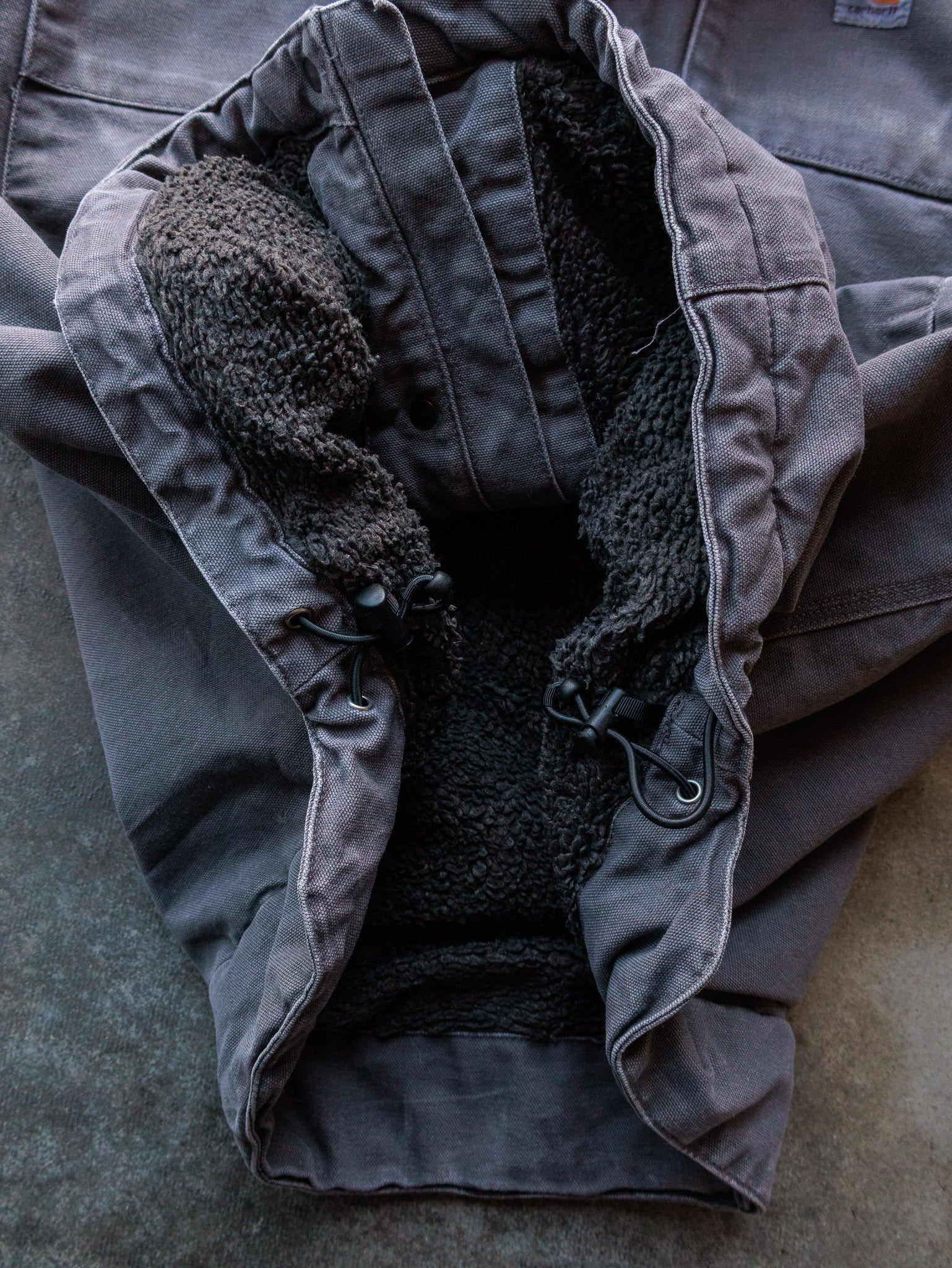 Vintage Grey Carhartt Sherpa Lined Hooded Jacket (XL)