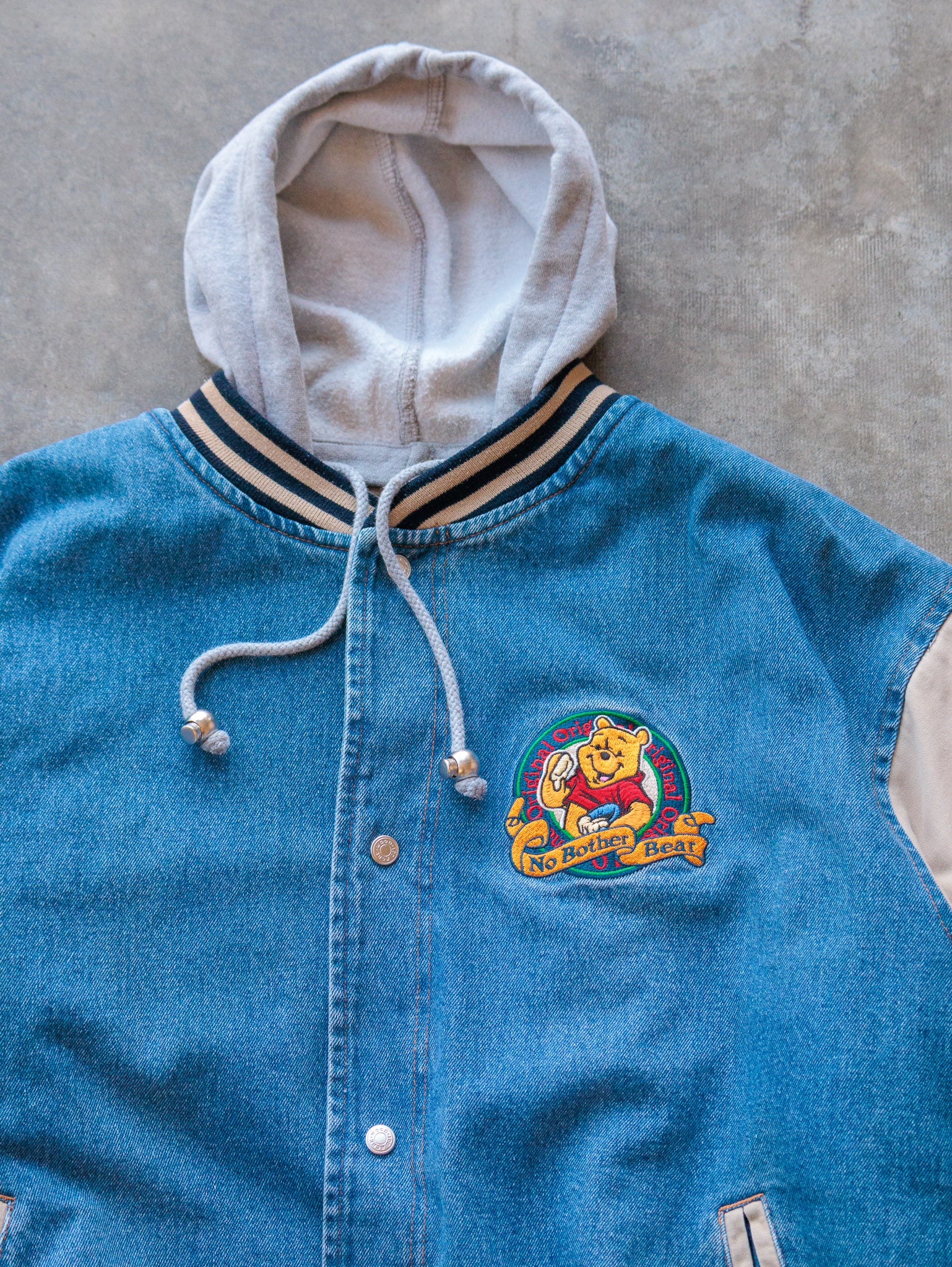 Vintage Denim & Beige Winnie The Pooh Embroidered Varsity Jacket (L)