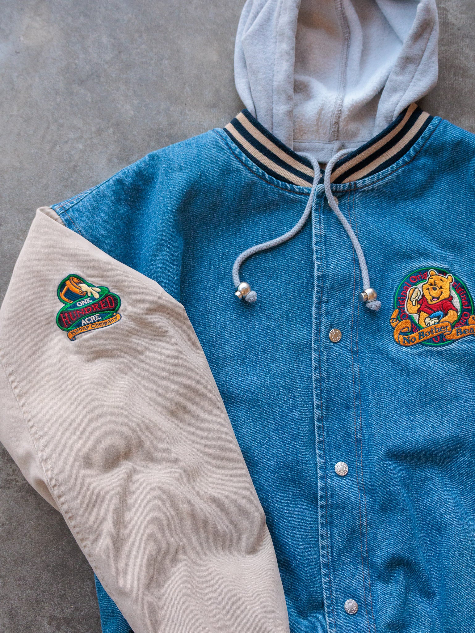 Vintage Denim & Beige Winnie The Pooh Embroidered Varsity Jacket (L)