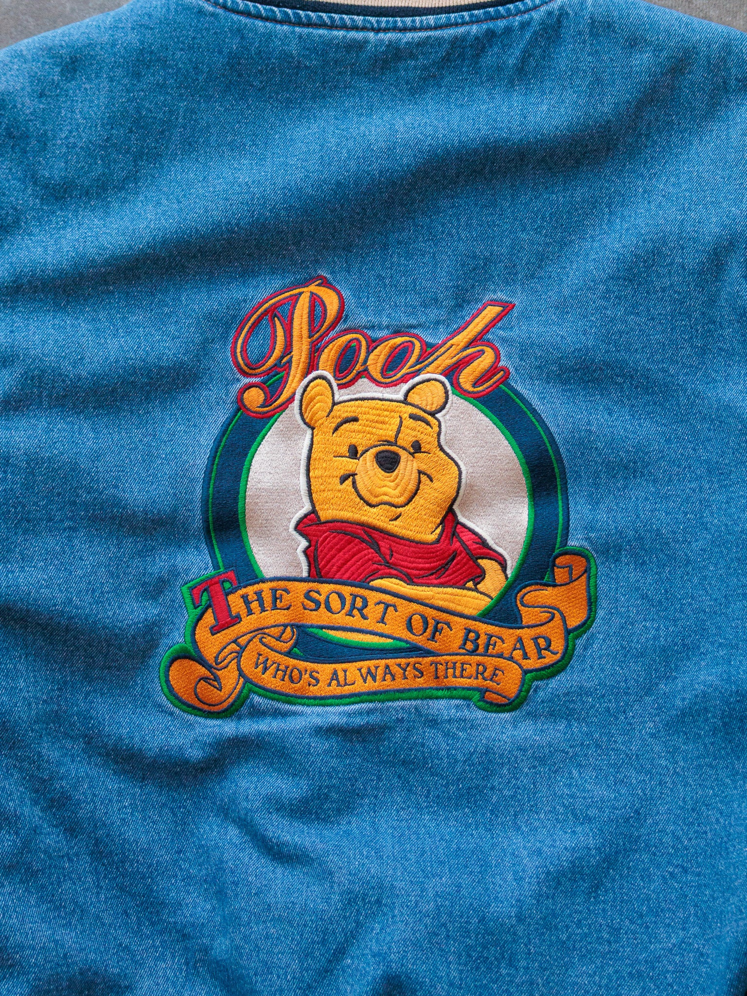 Vintage Denim & Beige Winnie The Pooh Embroidered Varsity Jacket (L)