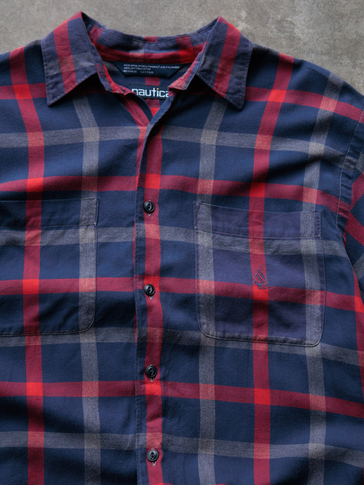 Vintage 00s Navy Plaid Nautica Flannel Shirt (M)