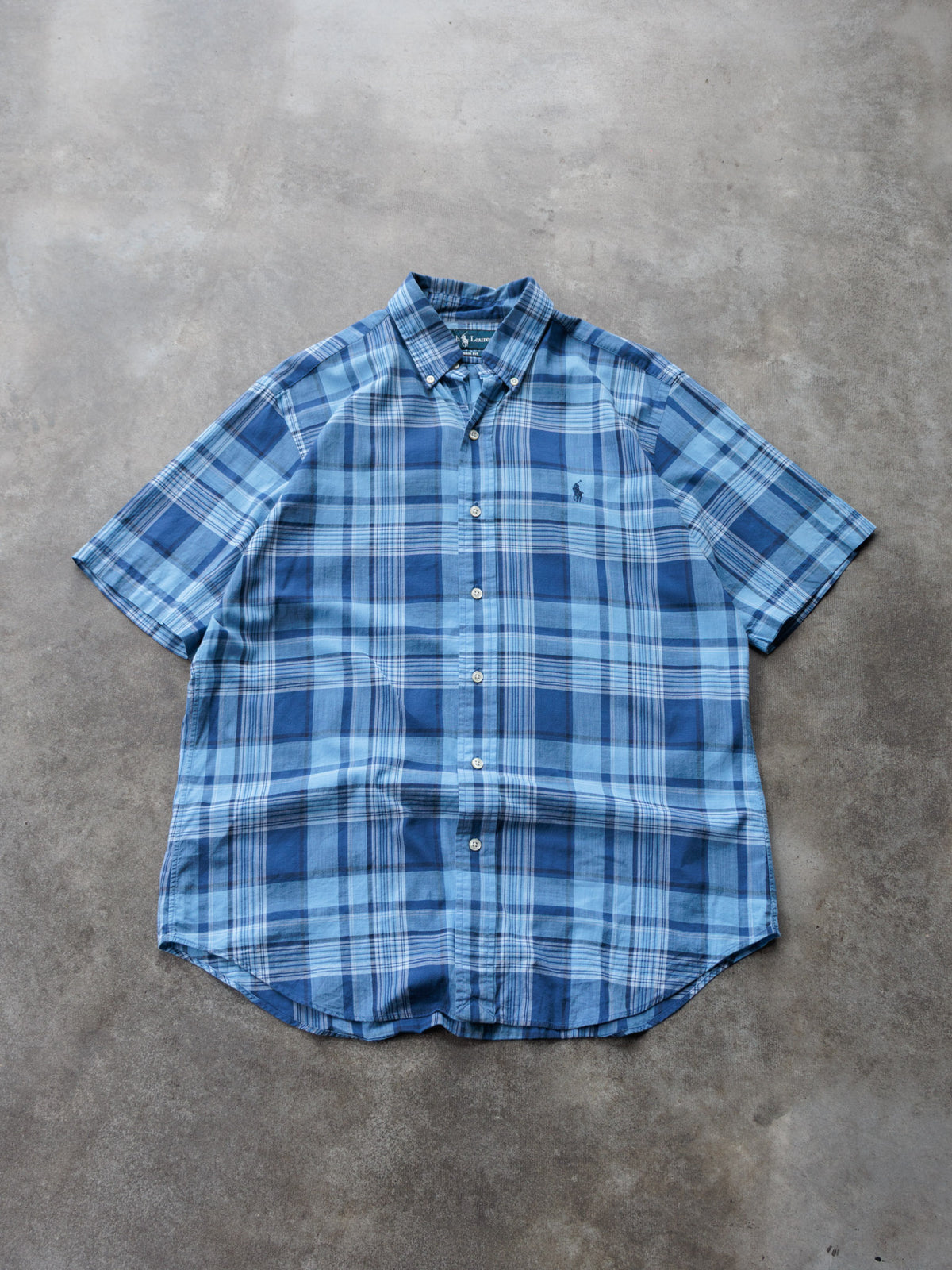 Vintage Blue Plaid Ralph Lauren Short Sleeve Shirt (M)