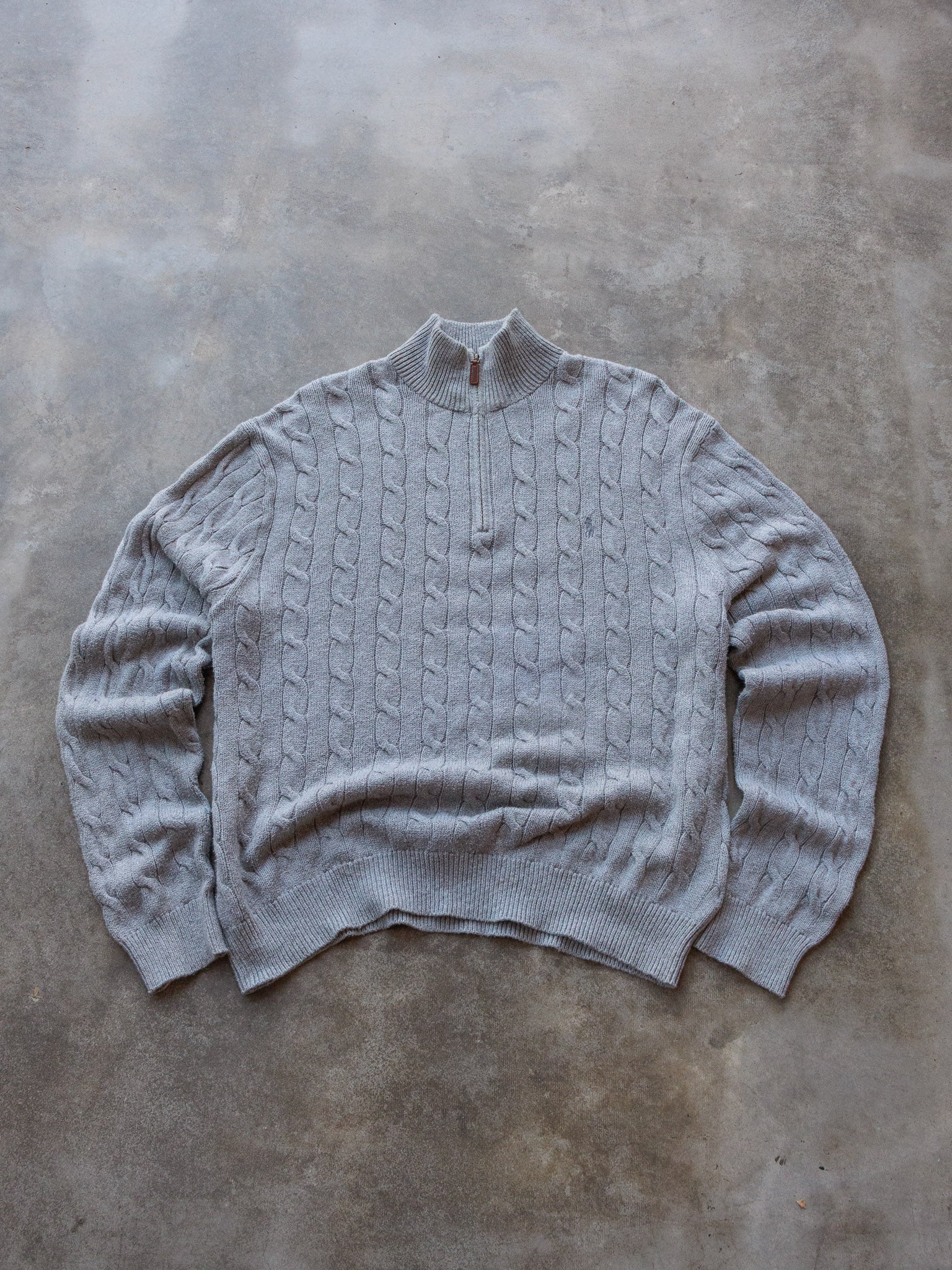 Vintage Grey Polo Ralph Lauren Quarter Zip Knit (XL)