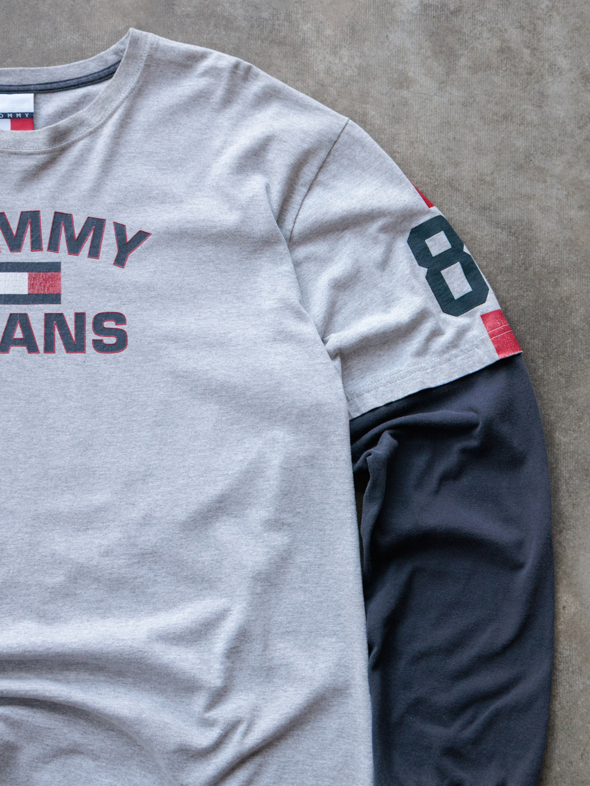 Vintage 90s Grey Tommy Jeans Colourblock Long Sleeve Tee (XL)