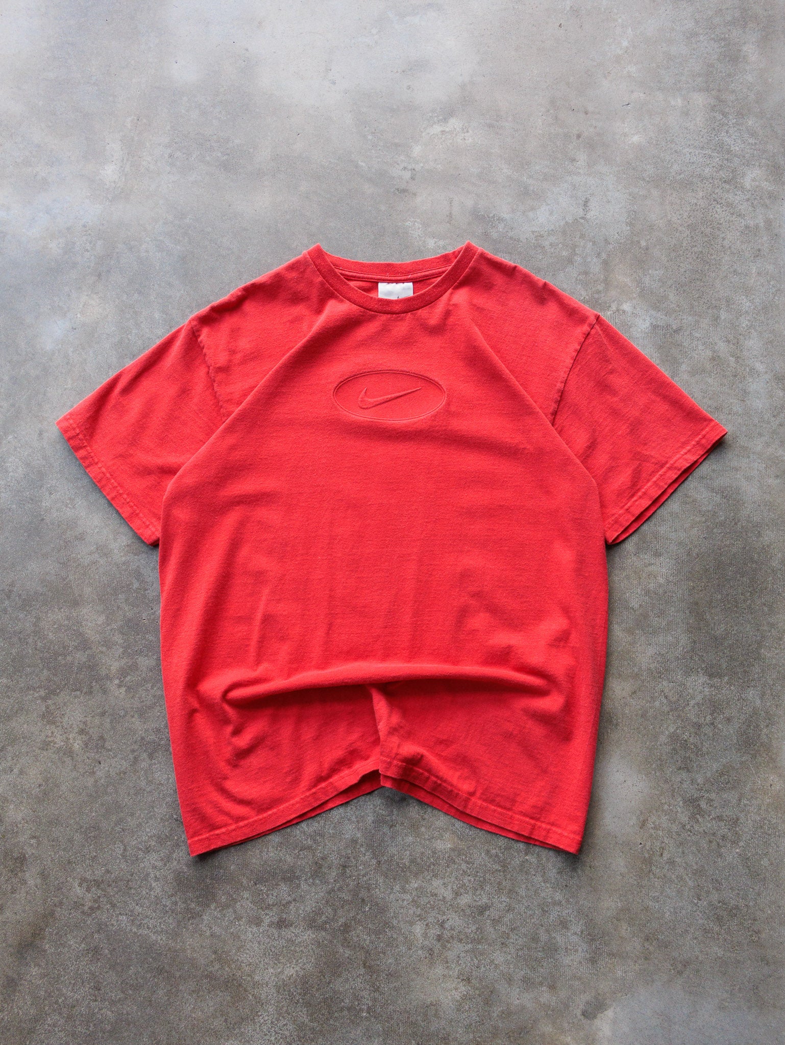 Vintage 00s Red Nike Embossed Swoosh Tee (M)