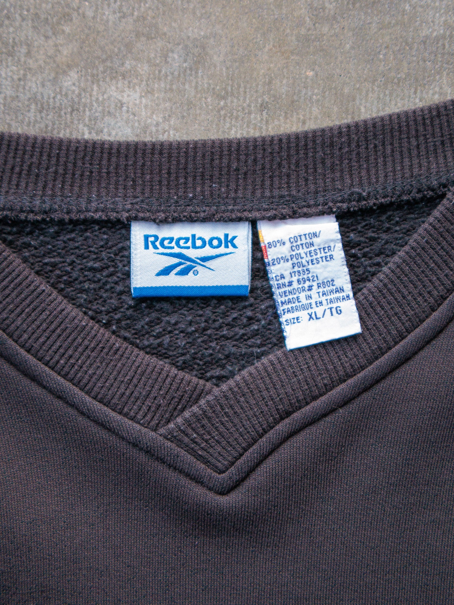 Vintage 90s Faded Black Reebok V-Neck Sweatshirt (XL)