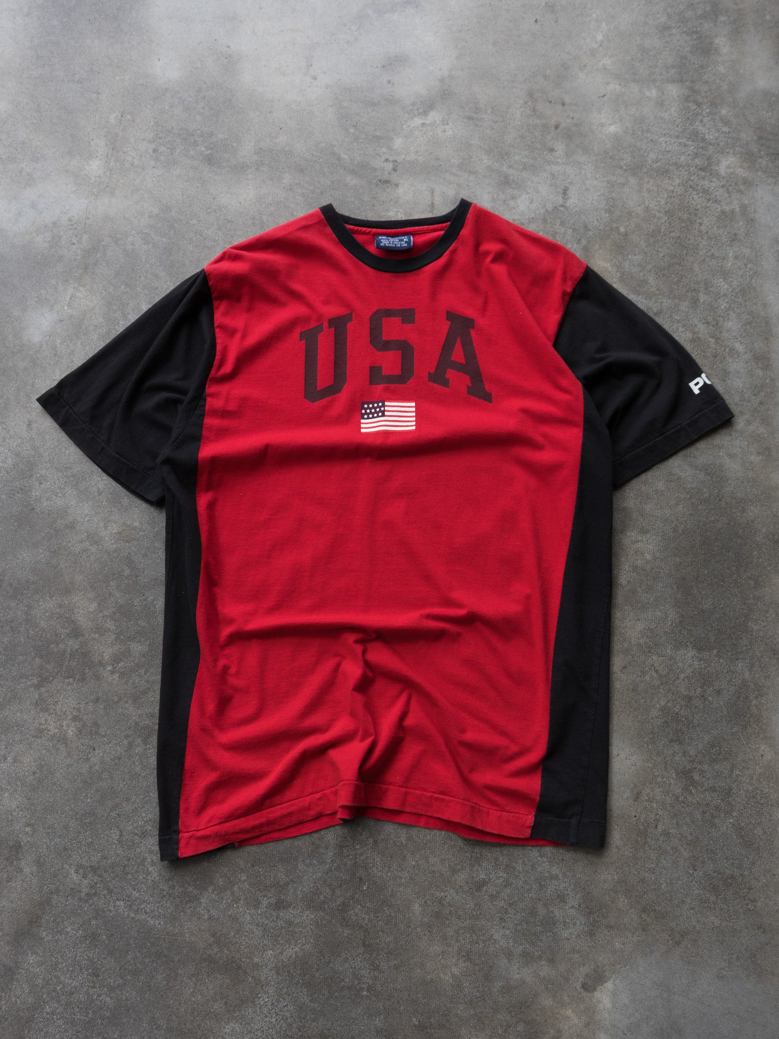 Vintage 90s Red Polo Sport Ralph Lauren USA Ringer Tee (XL)