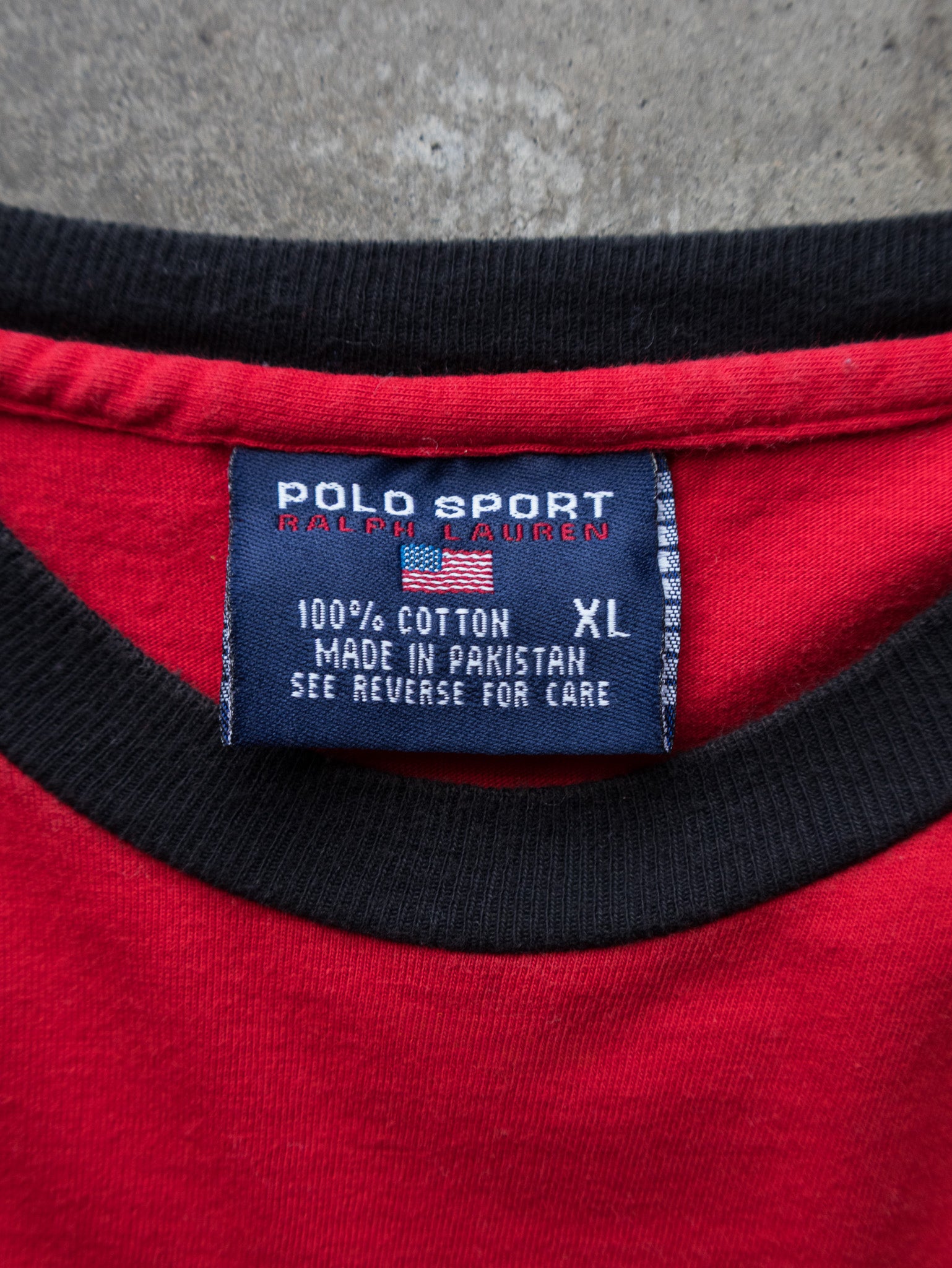 Vintage 90s Red Polo Sport Ralph Lauren USA Ringer Tee (XL)