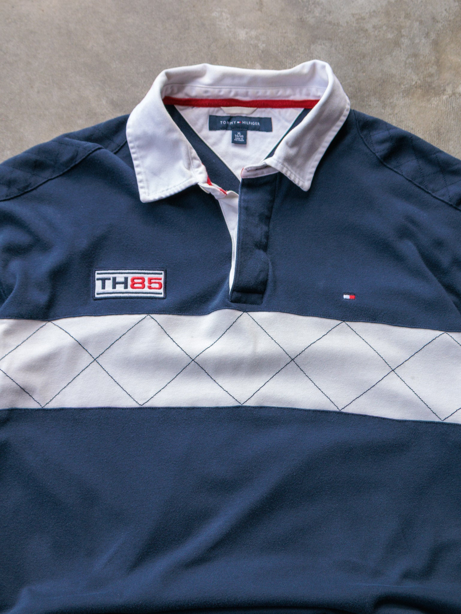 Vintage 00s Navy Tommy Hilfiger Rugby Shirt (XL)