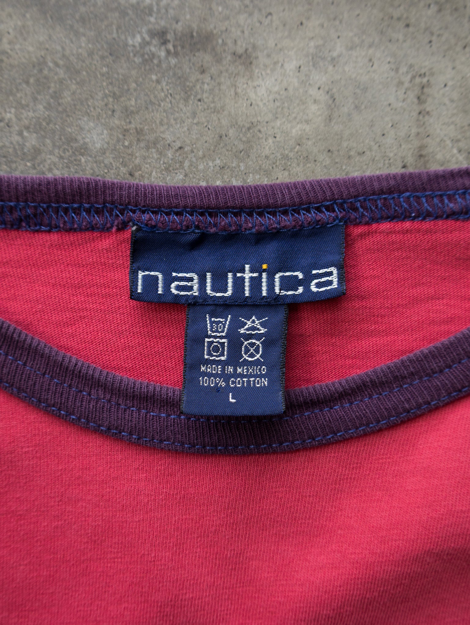 Vintage Peach Nautica Ringer Pocket Tee (L)