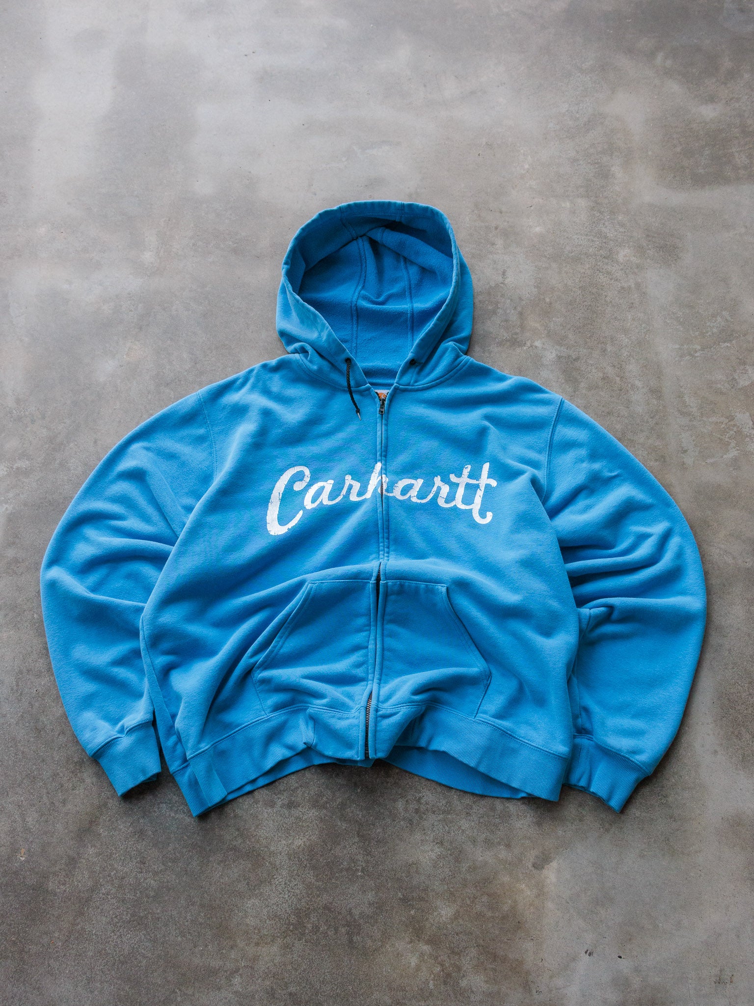 Vintage 00s Blue Carhartt Spell Out Zip Up Hoodie (2XL)