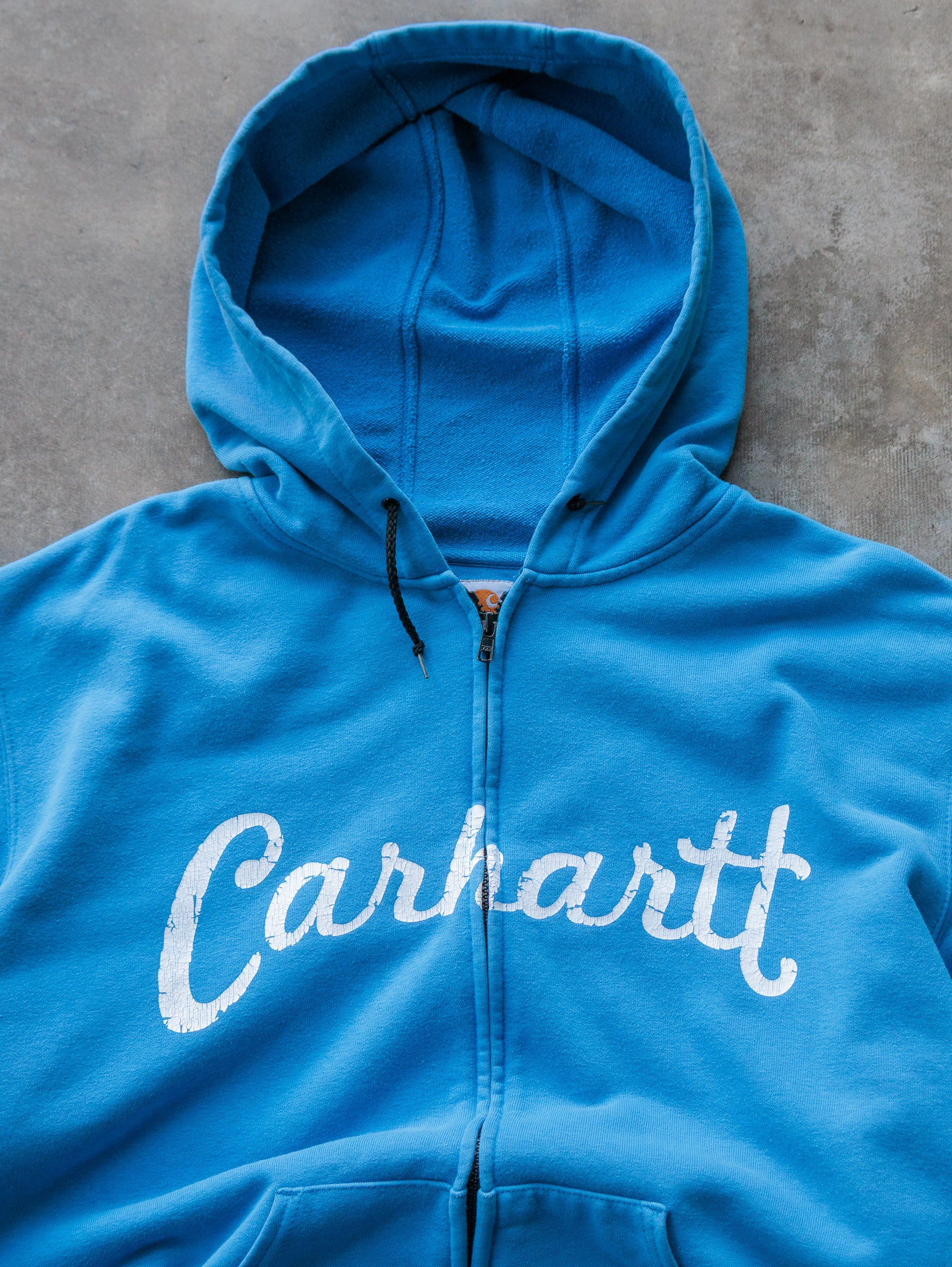 Vintage 00s Blue Carhartt Spell Out Zip Up Hoodie (2XL)