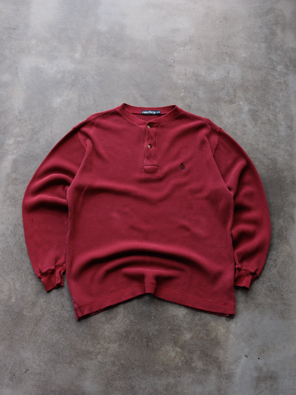 Vintage 90s Red Nautica Henley Long Sleeve Tee (M)